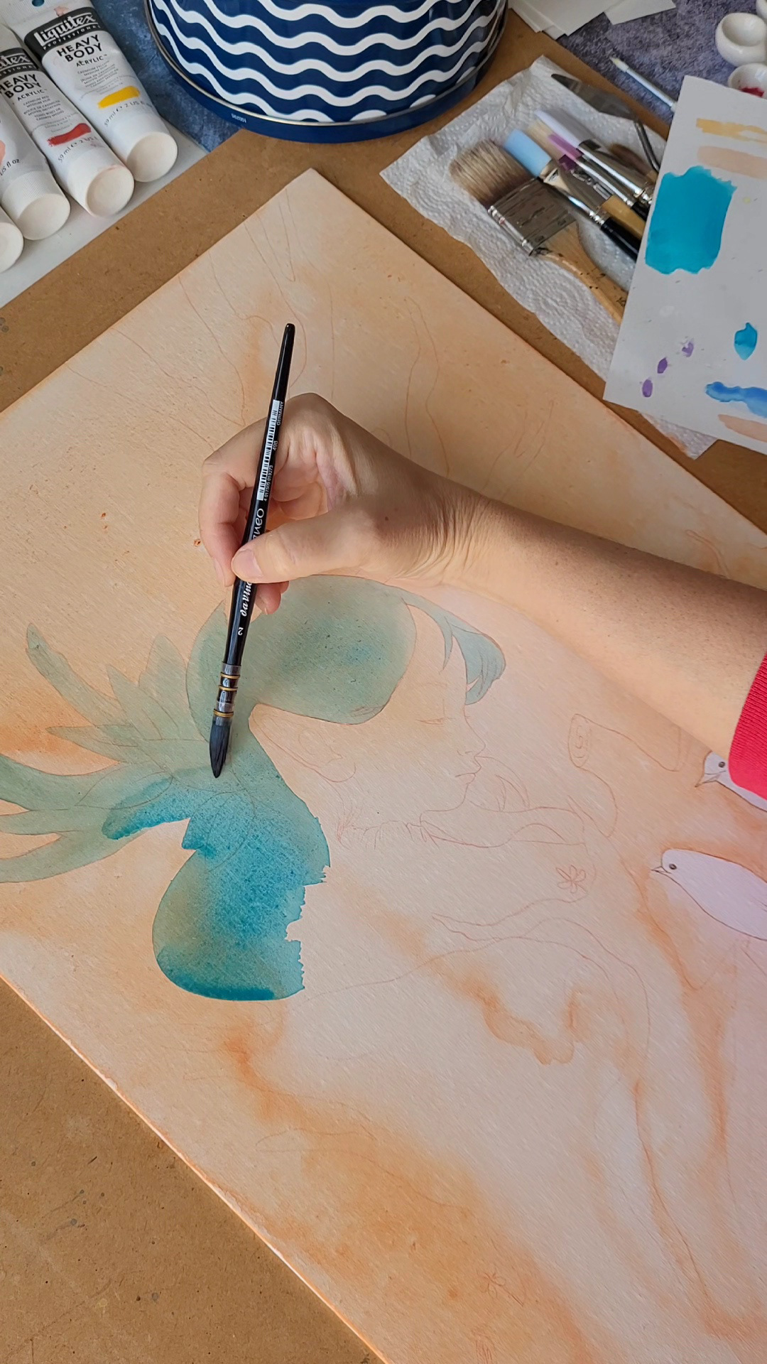 1st layers of watercolor on board