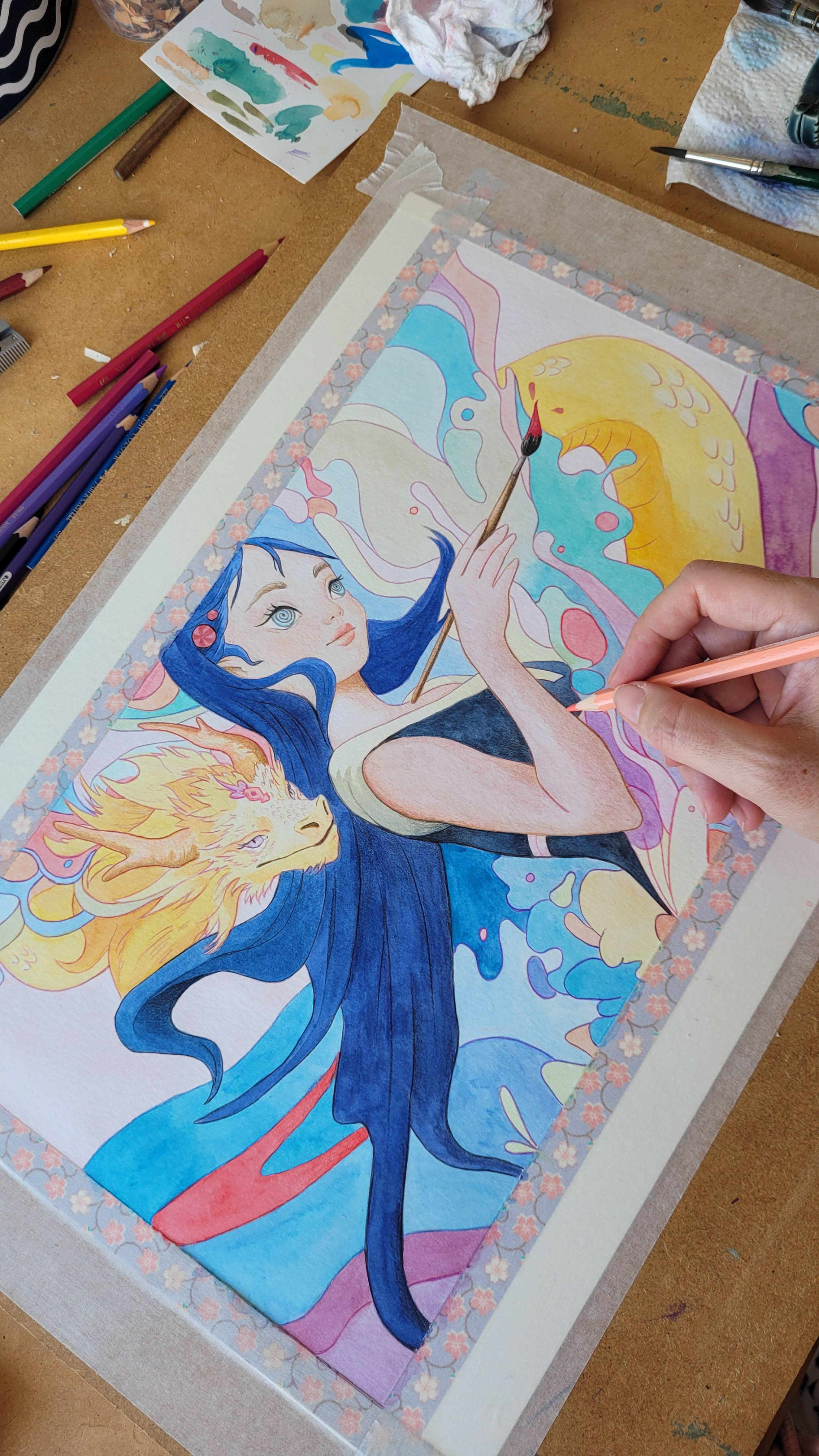 Adding lines and details with pencils