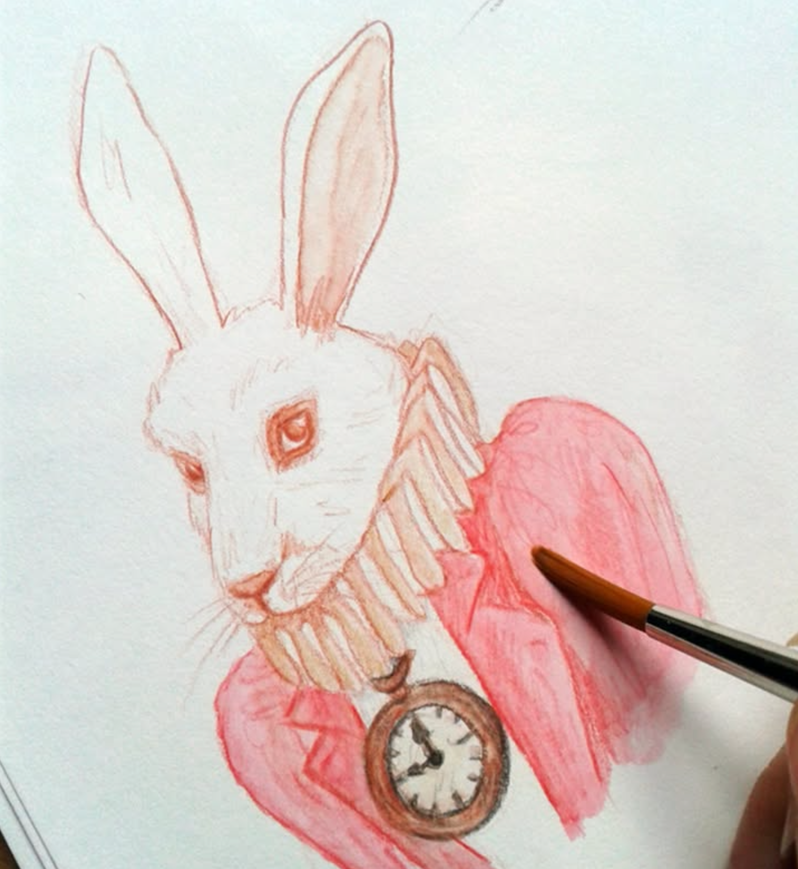 watercolor and pencils rabbit Alice