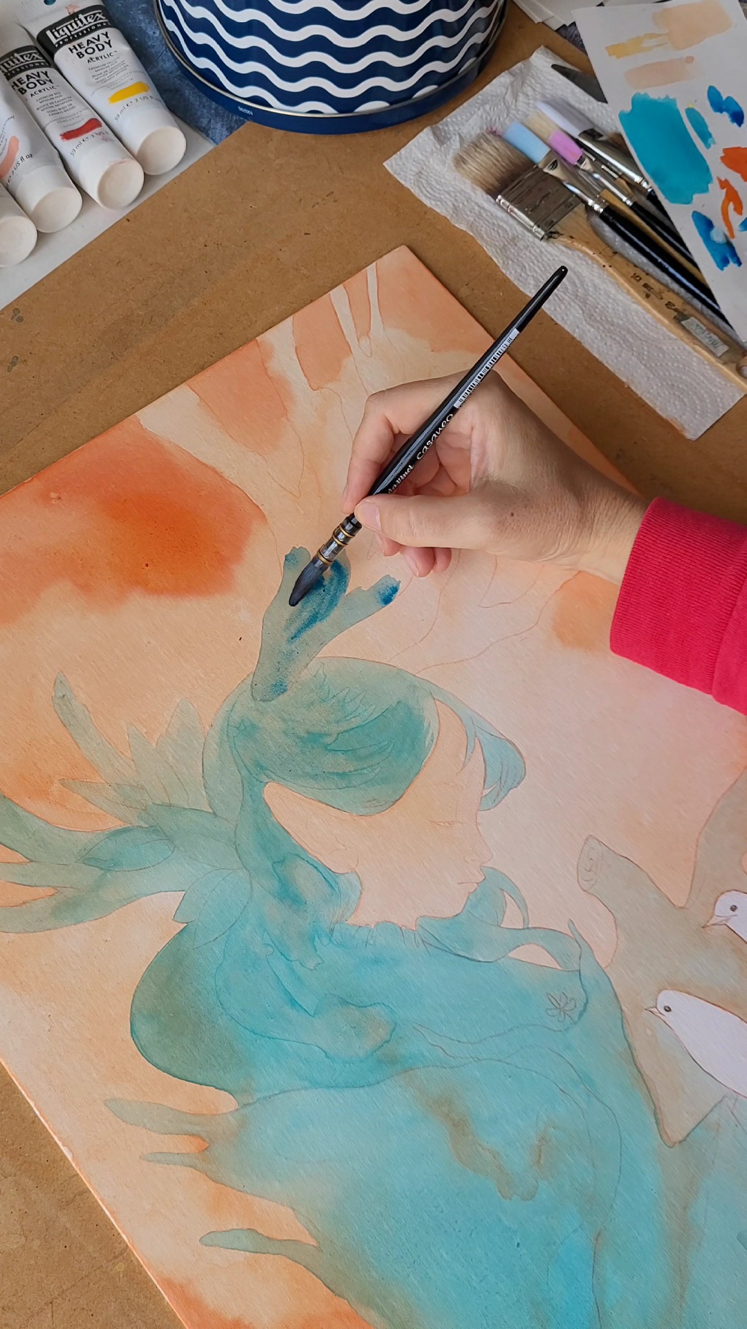 Adding layers of watercolor on final painting