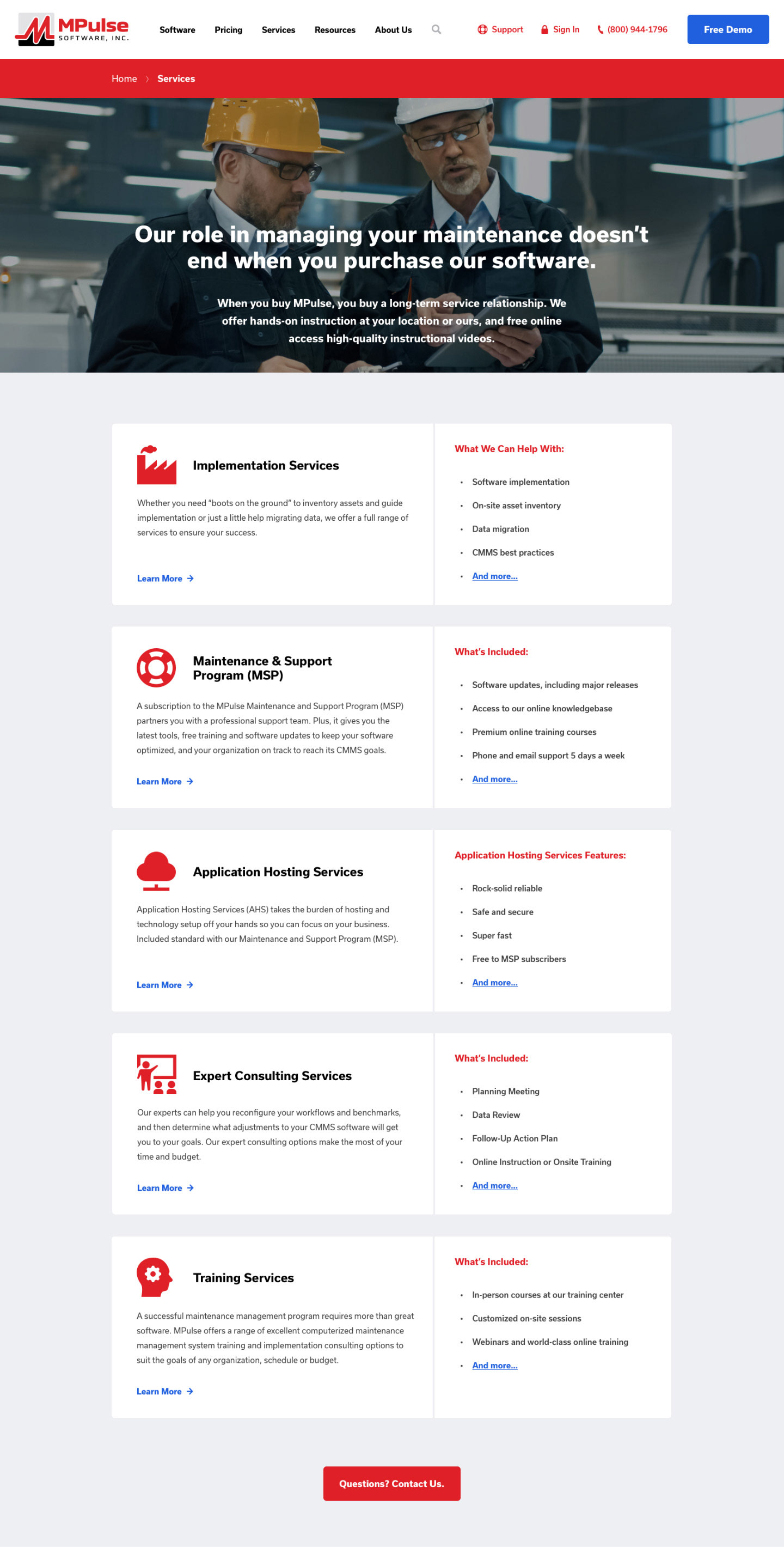 MPulse Software — Mockup — Services Page