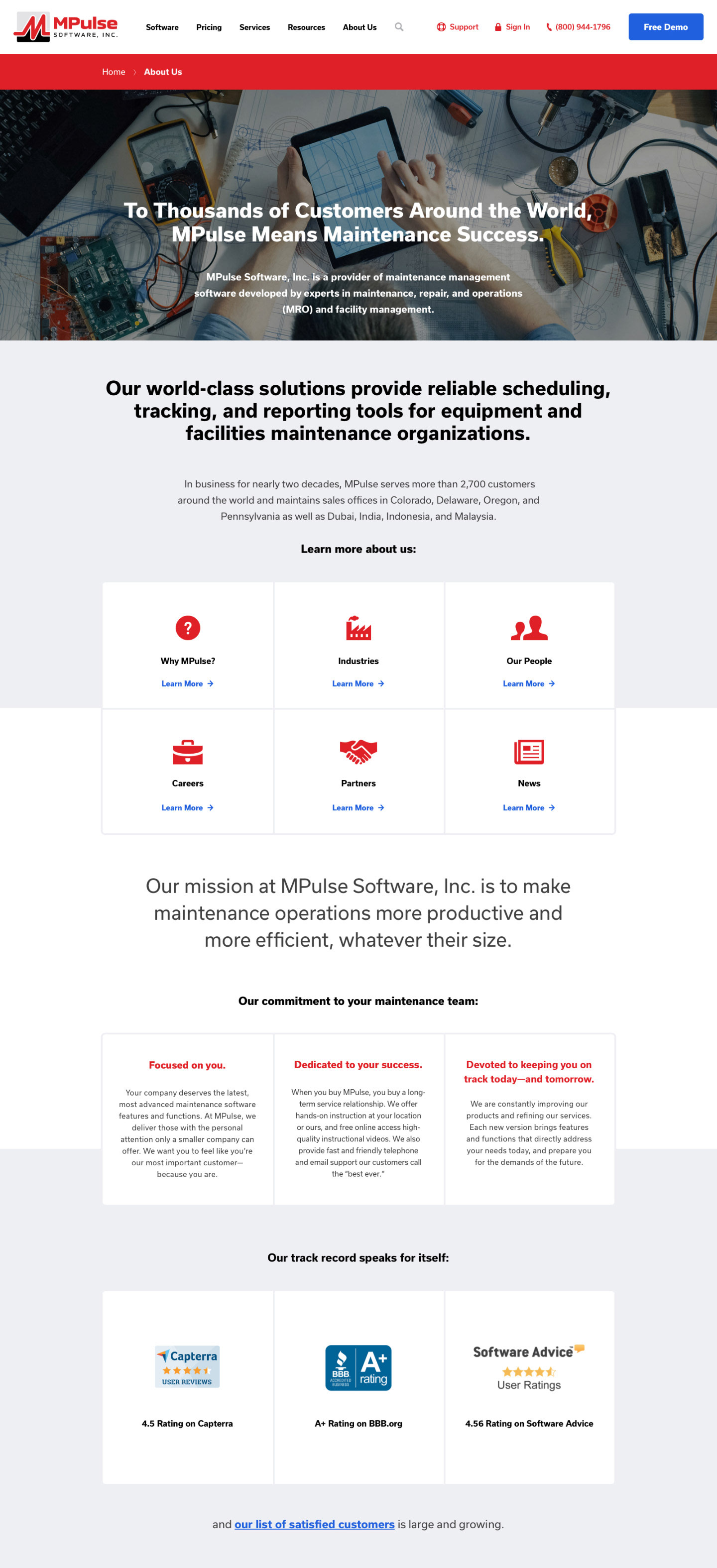 MPulse Software — Mockup — About Us Page