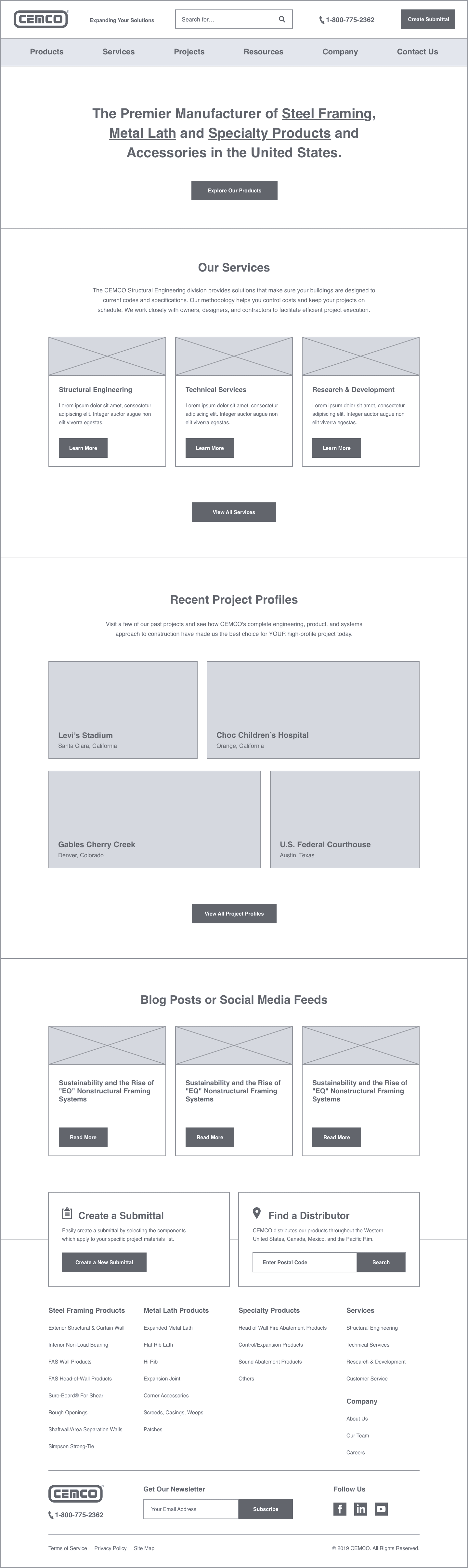 CEMCO — Home Page Wireframe
