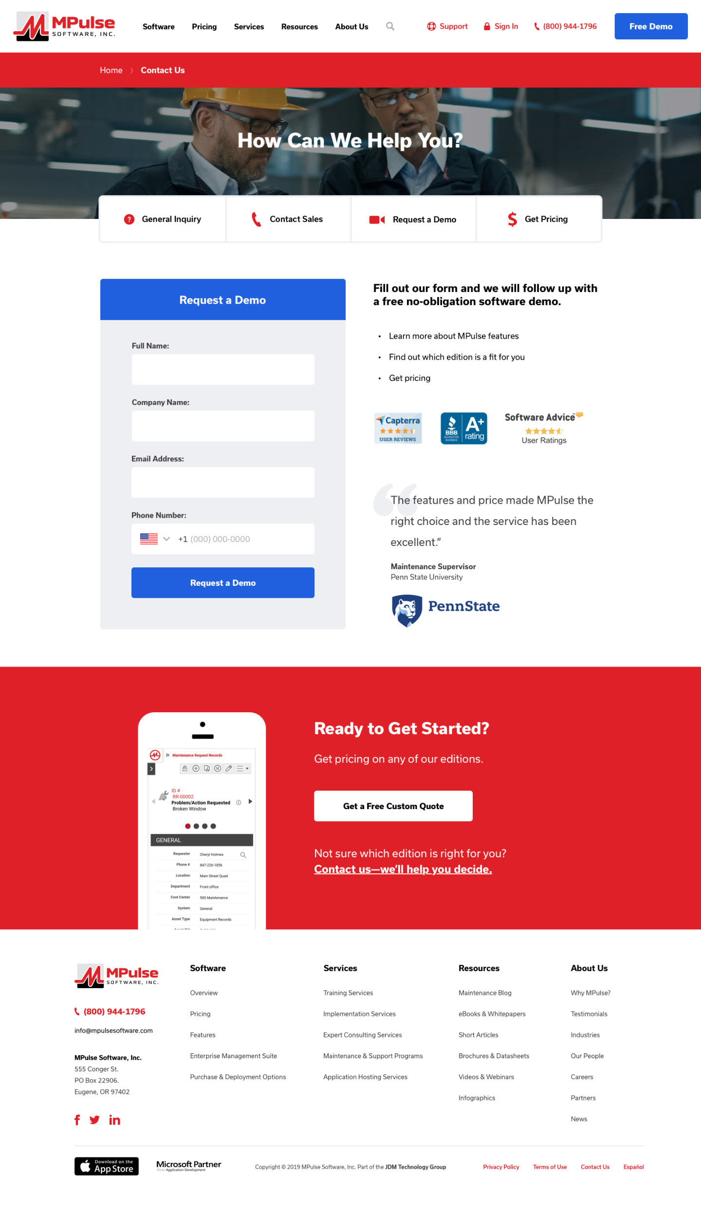 MPulse Software — Mockup — Contact Us Page
