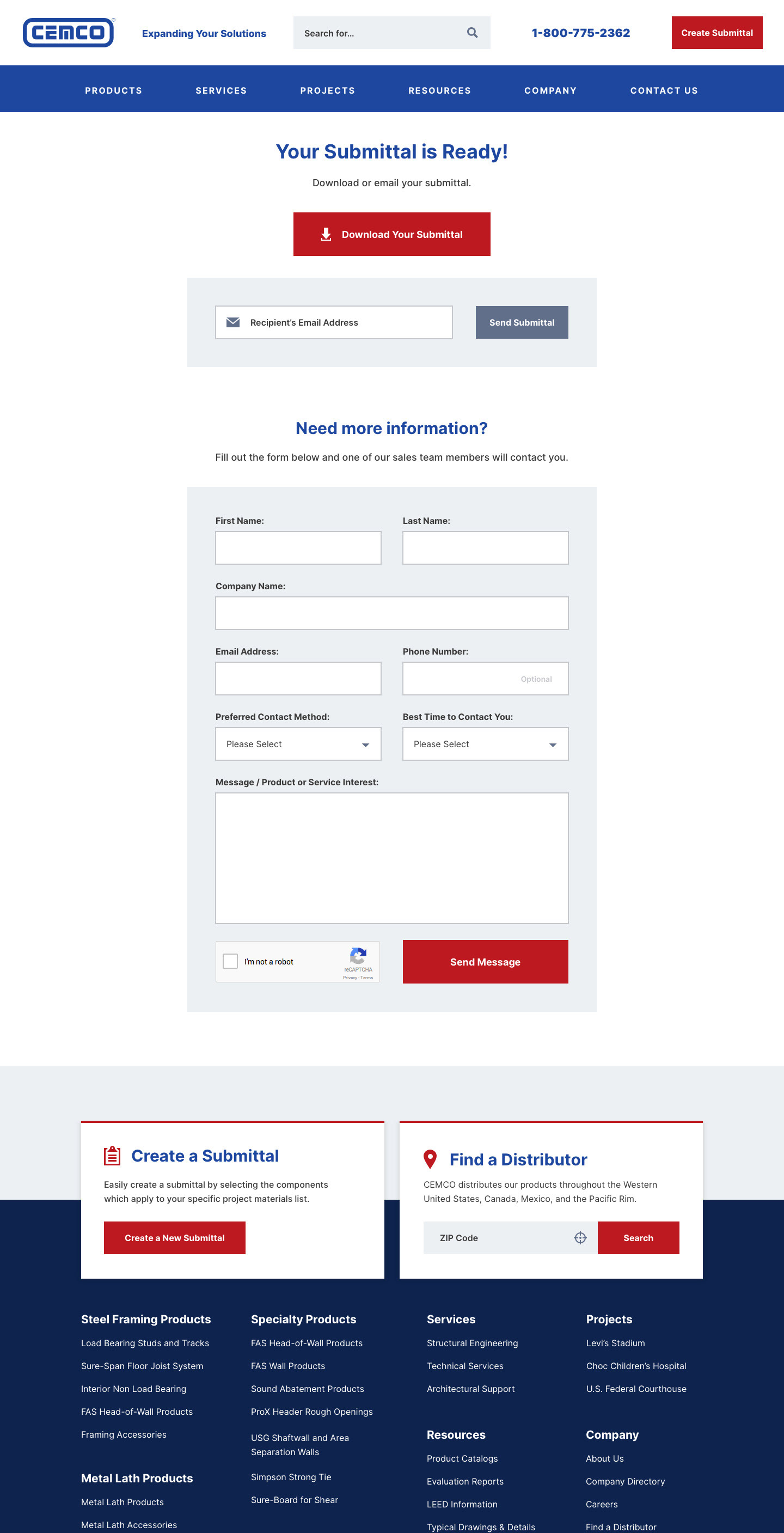 CEMCO — Download Submittal Page Mockup
