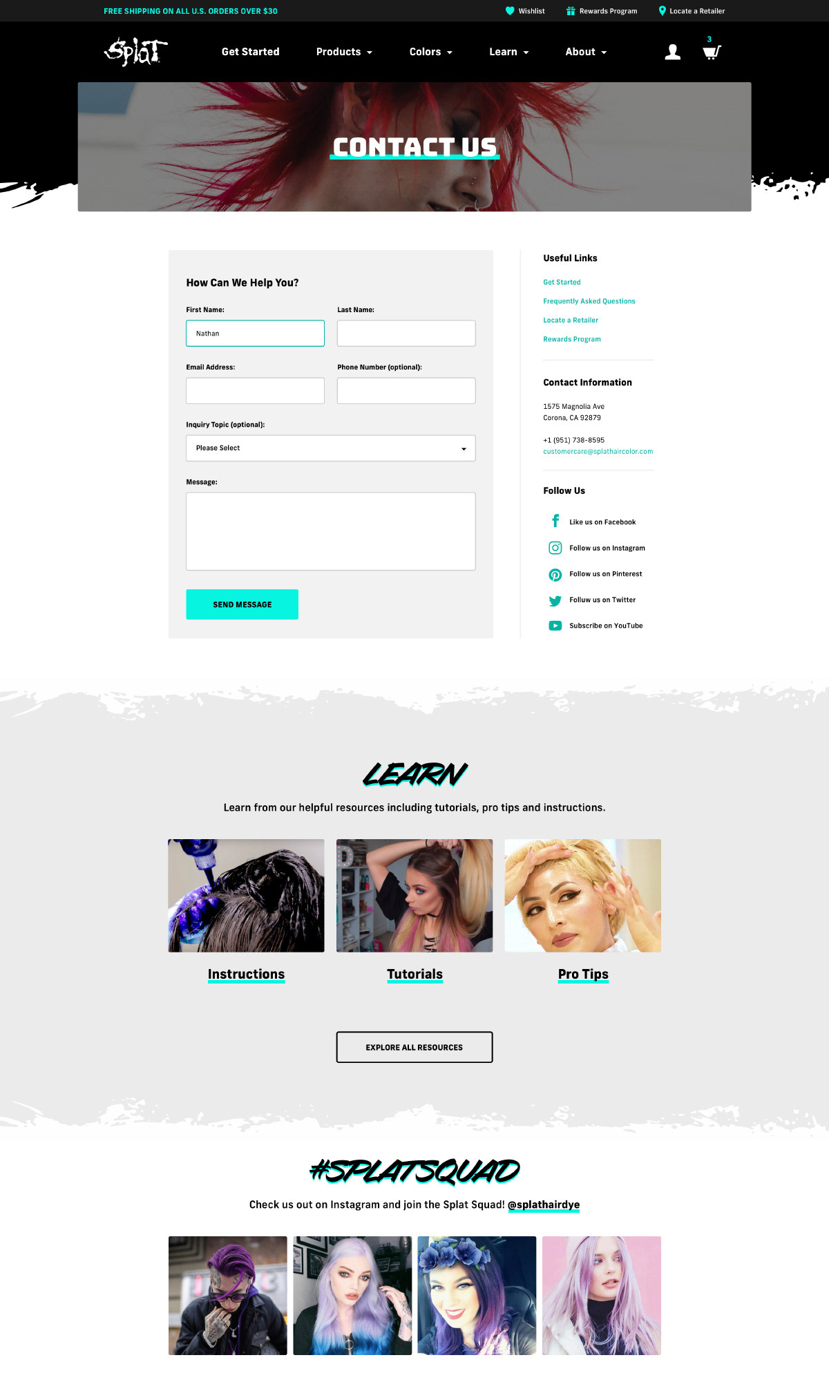 Splat Hair Color — Mockups — Contact Us Page