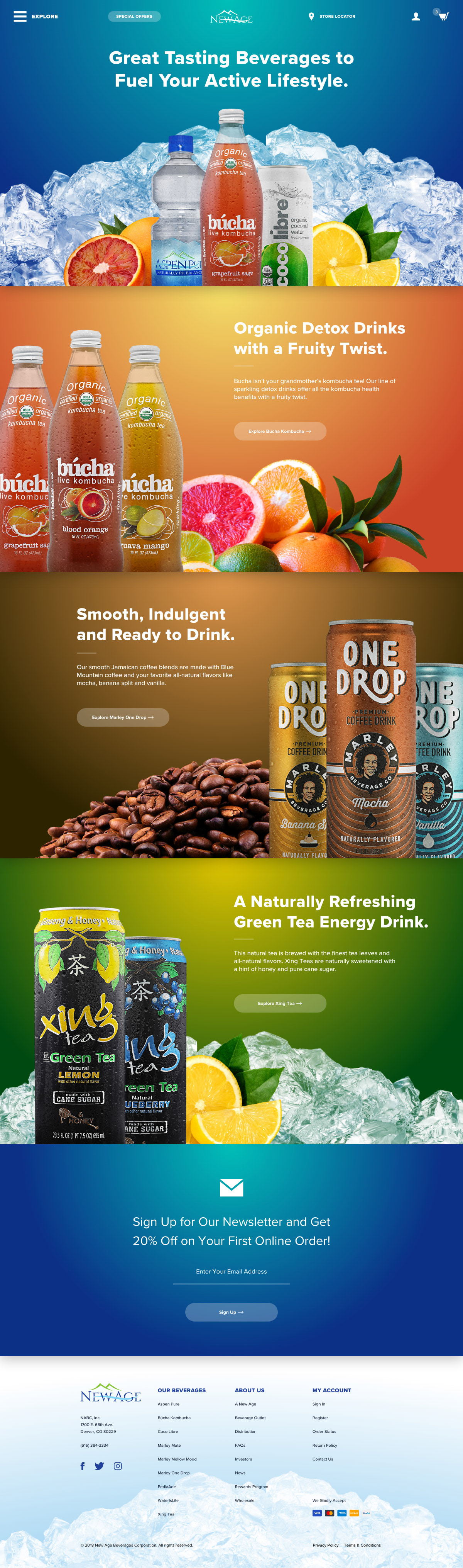 New Age Beverages — Home Page Concept