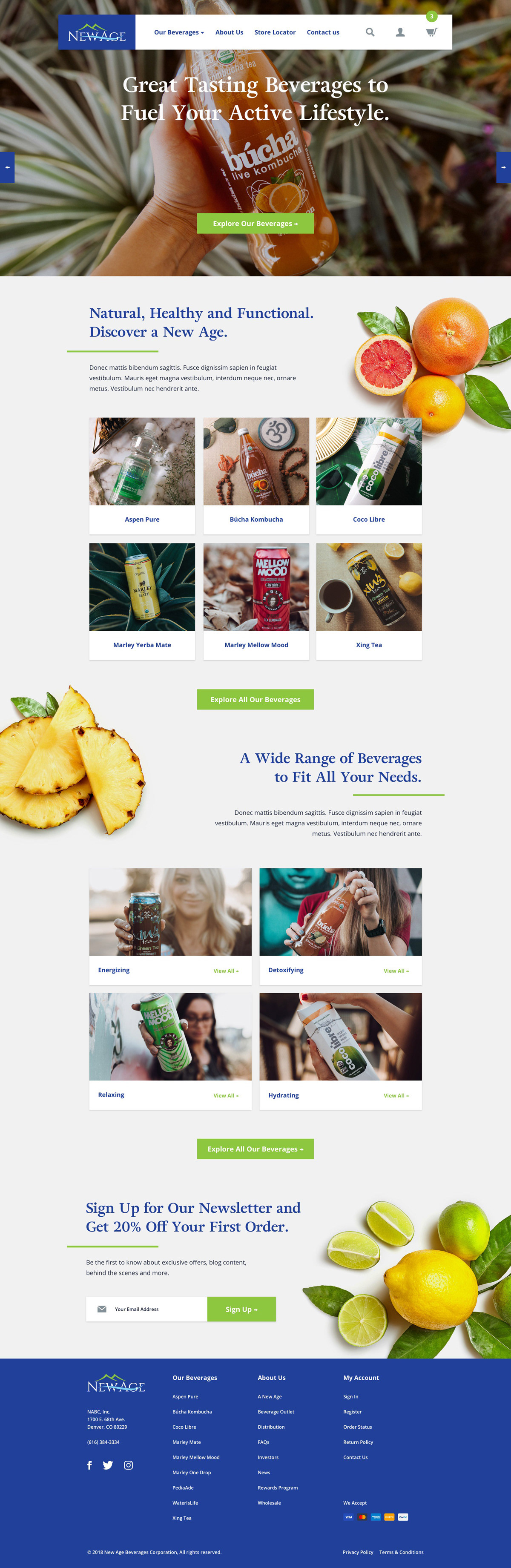 New Age Beverages — Home Page Concept
