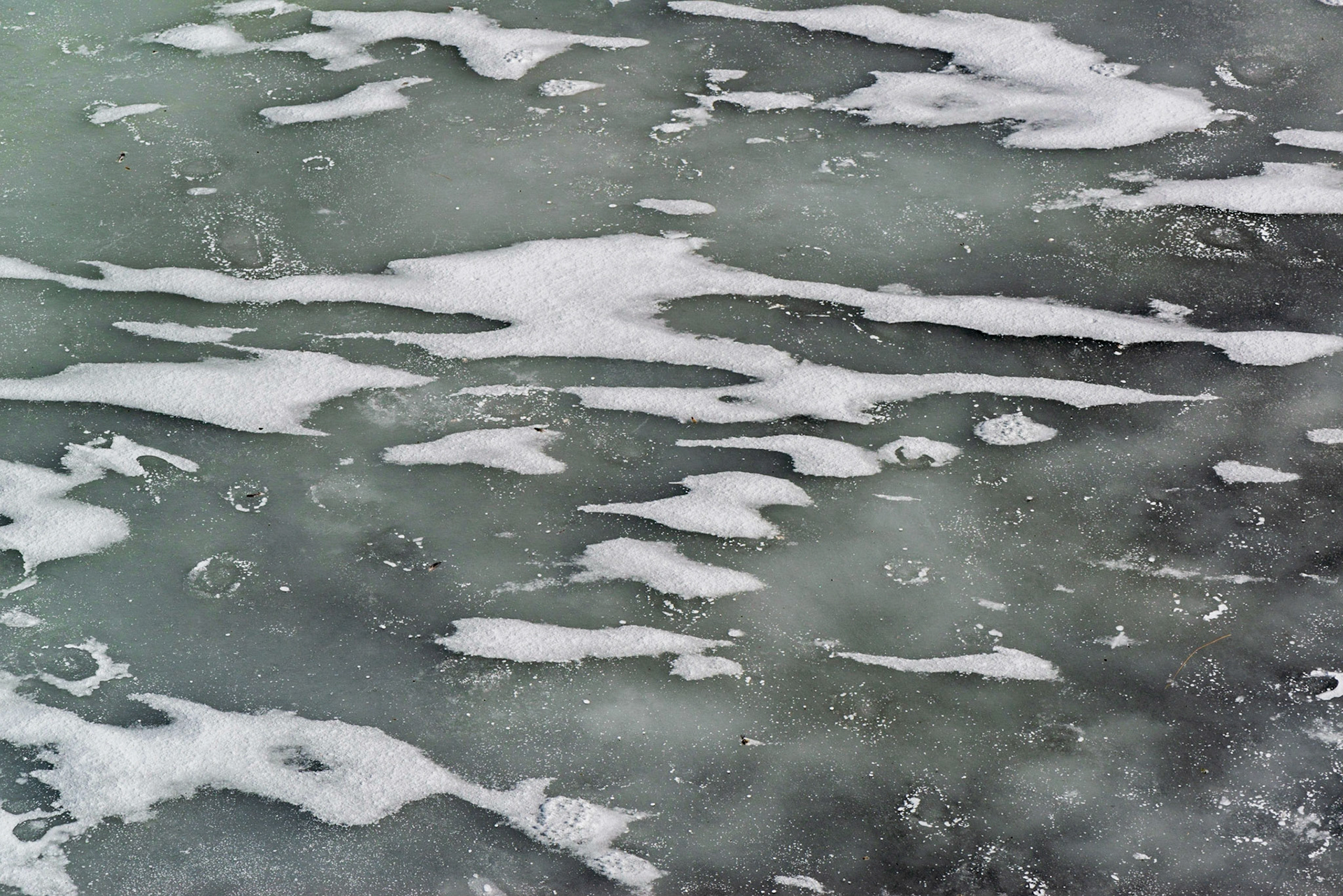 Patterns of snow on the surface of the ice offered many opportunities for abstract interpretation, as in this image.