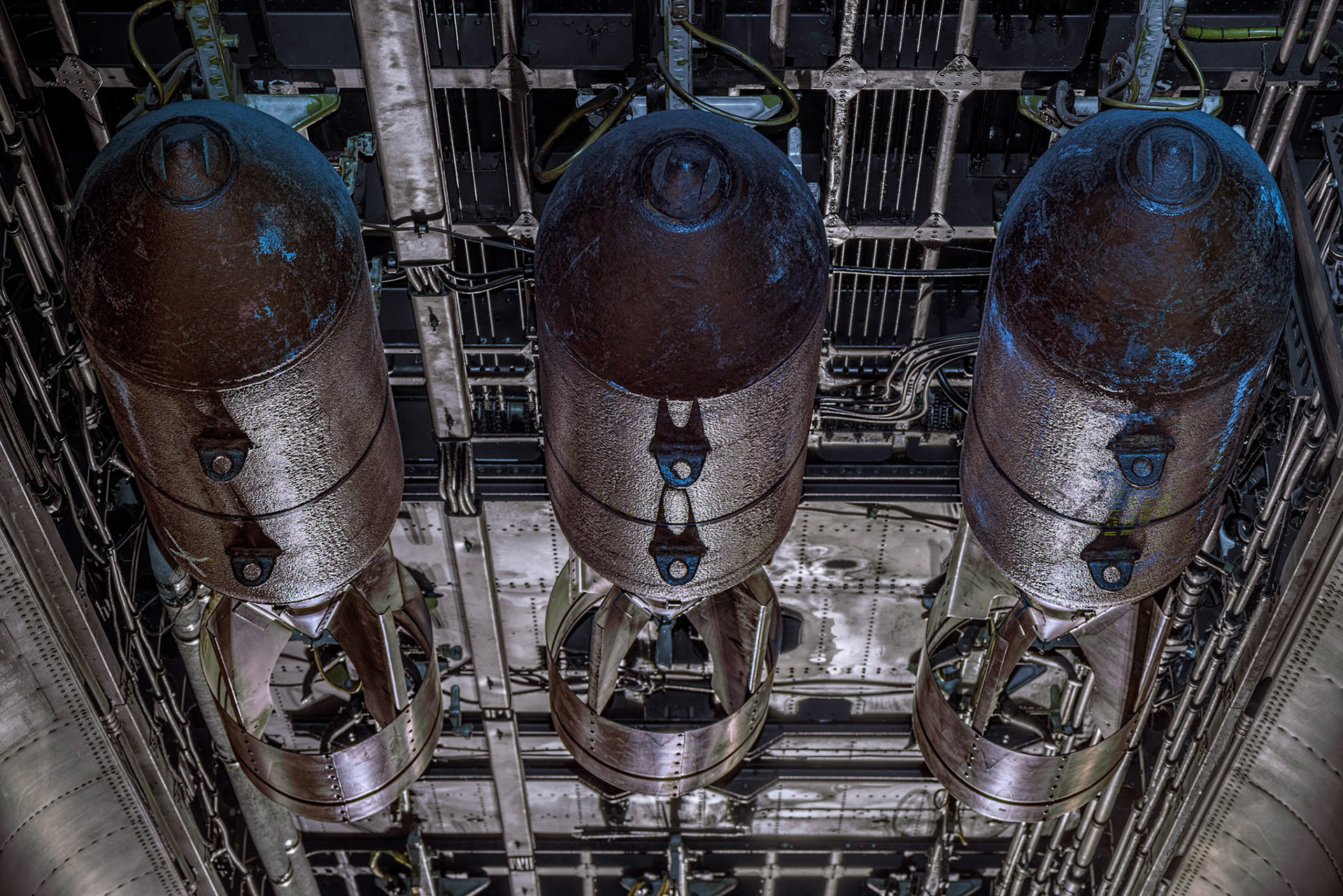 The largest aircraft in the collection is this Lancaster, and the museum has thoughtfully opened the bomb bay doors to let us see what are (presumably) bomb replicas.