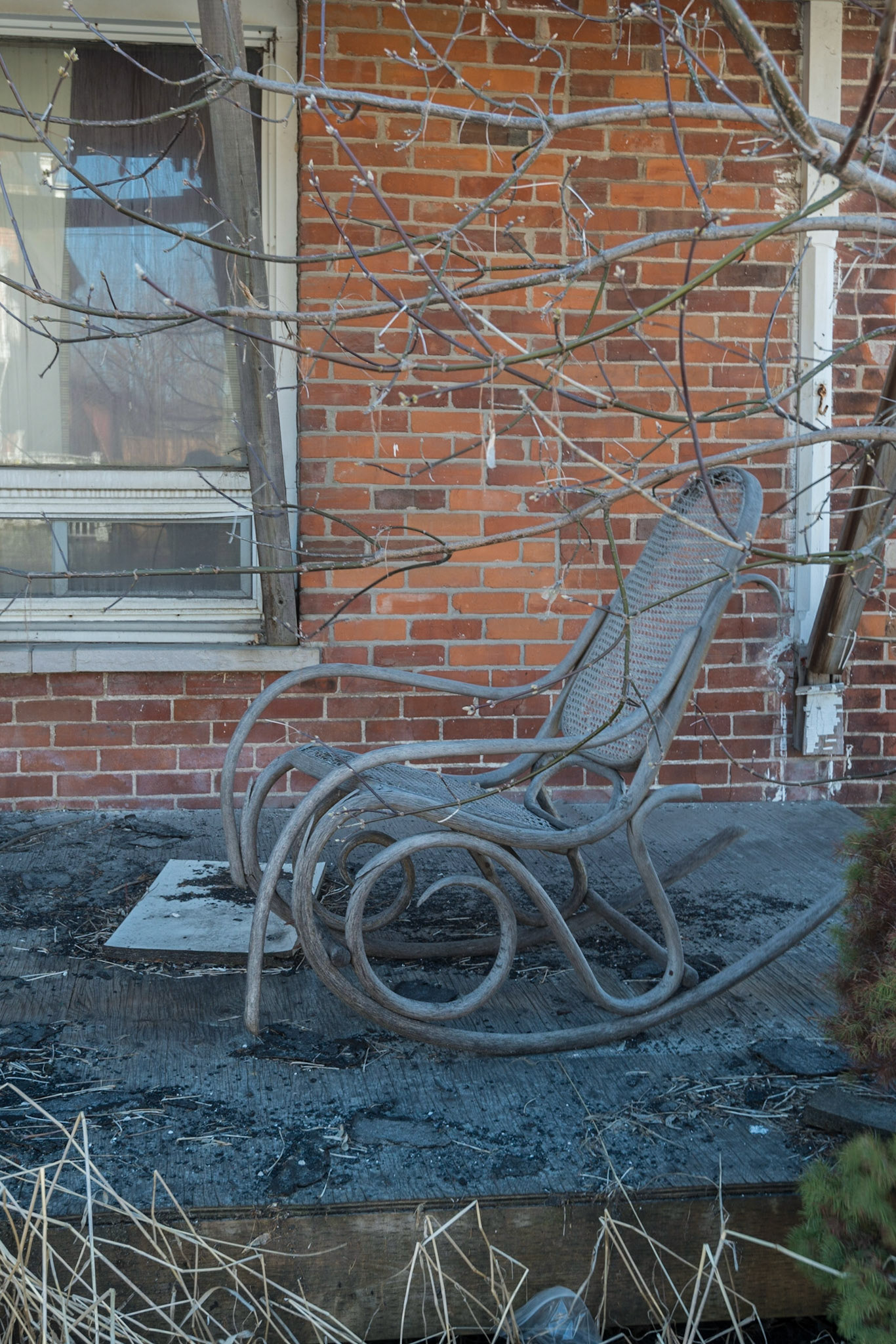 A derelict building featuring a rocking chair long past use provided an interesting sight at Harrowsmith