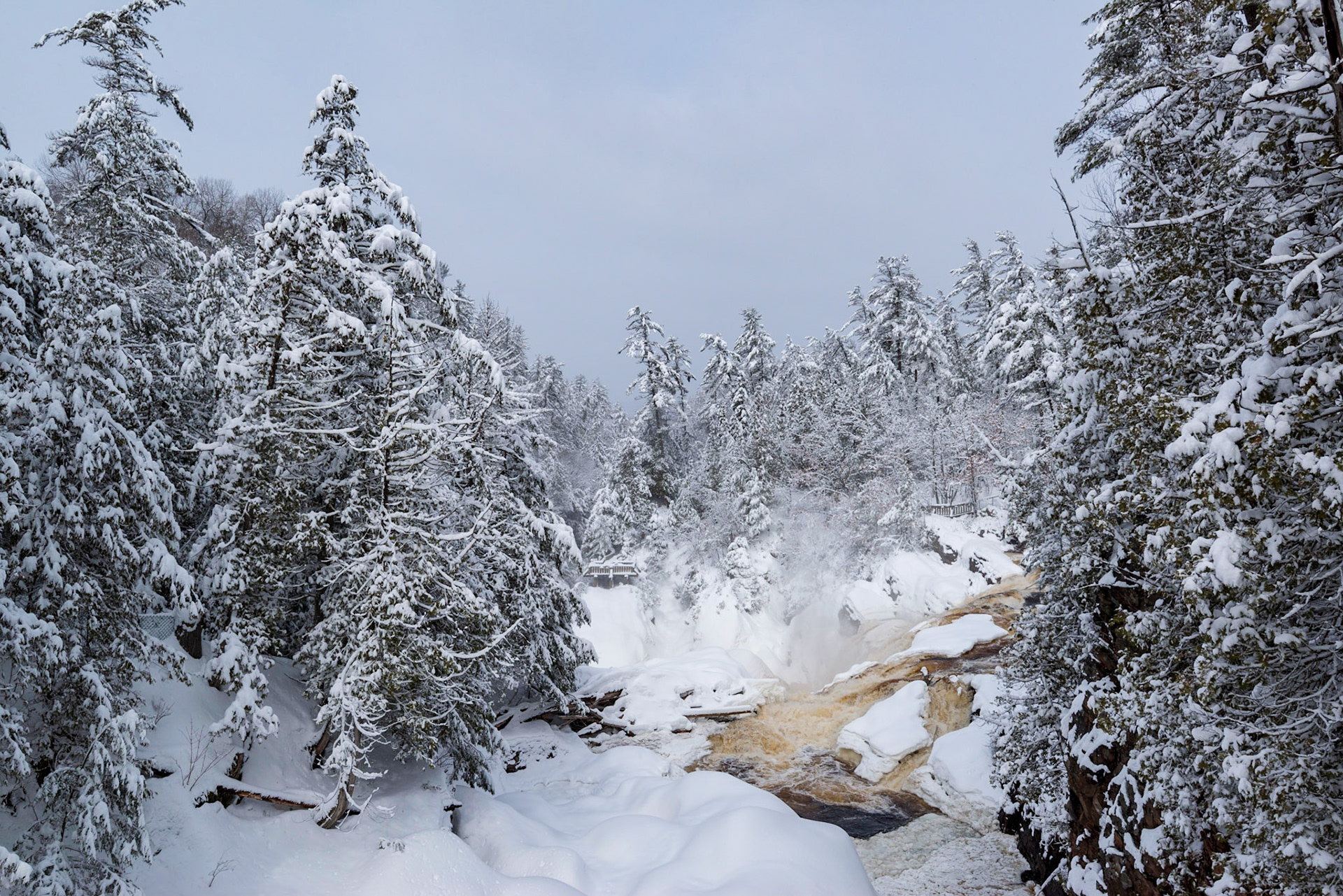 From the second bridge there was a view of both the main and second observation platforms. The weather was starting to change by this point and the sky was darkening.