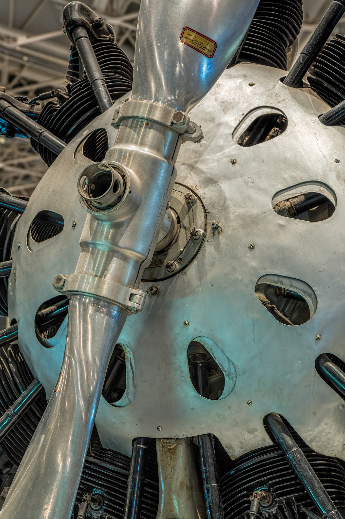 This shot was framed to emphasize the line of the propeller surrounded by the circular cutouts in the fusillage.
