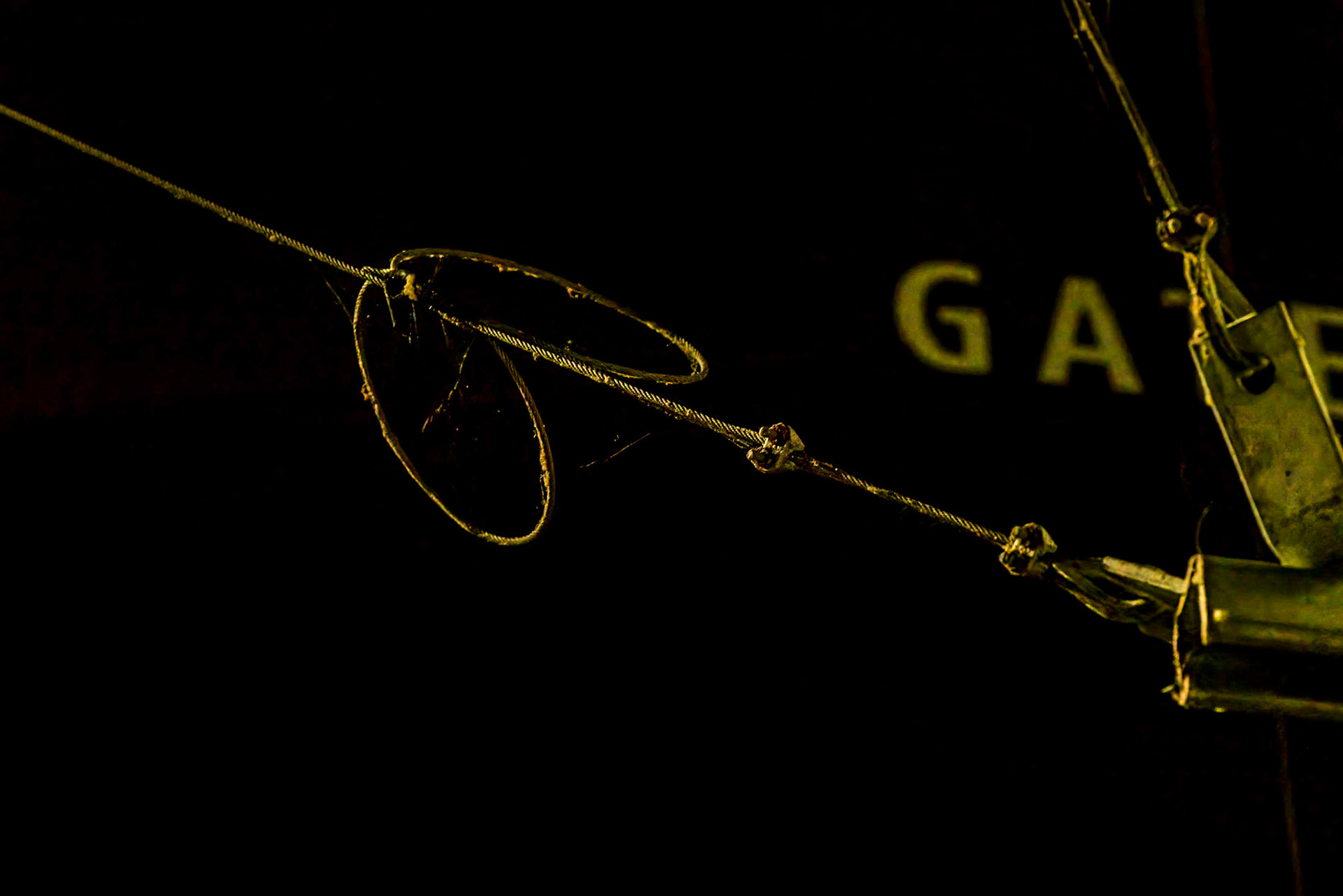 Detail of a guy wire at TD Place Stadium. [ISO 12800, 105 mm, f/8.0, 1/100s]
