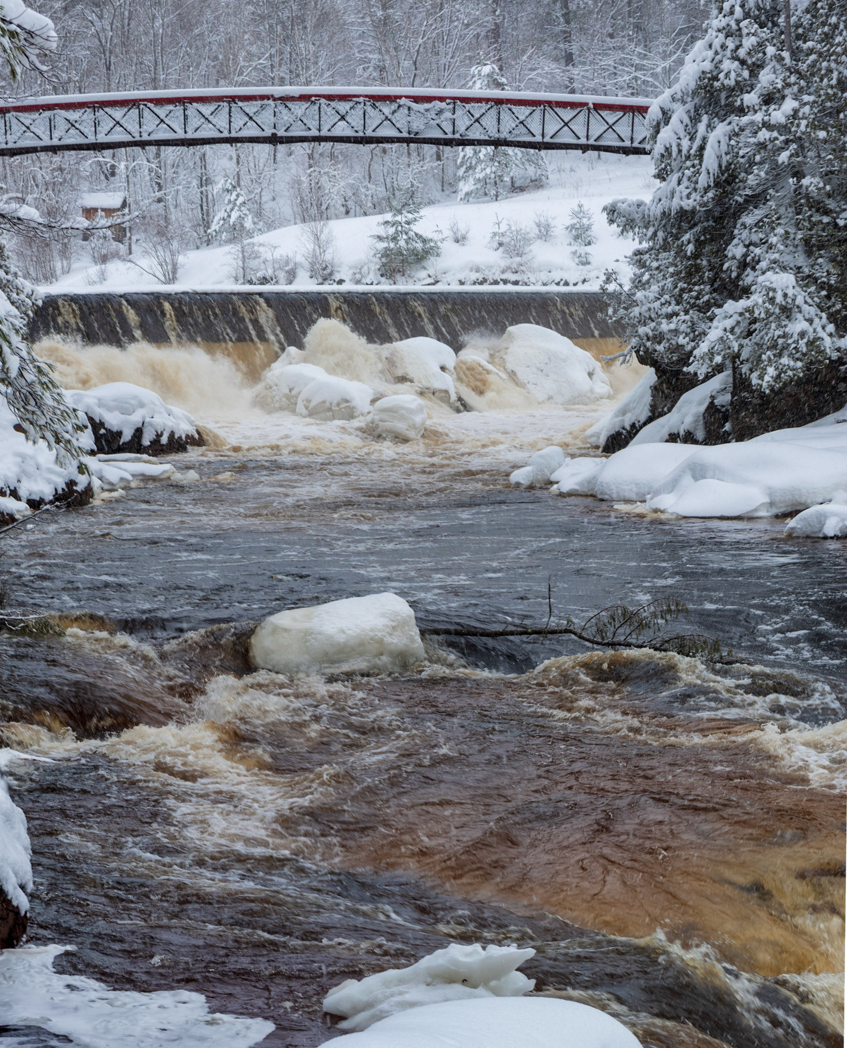 From the second observation platform, this is a 3-shot panorama giving a tight view towards the first bridge.