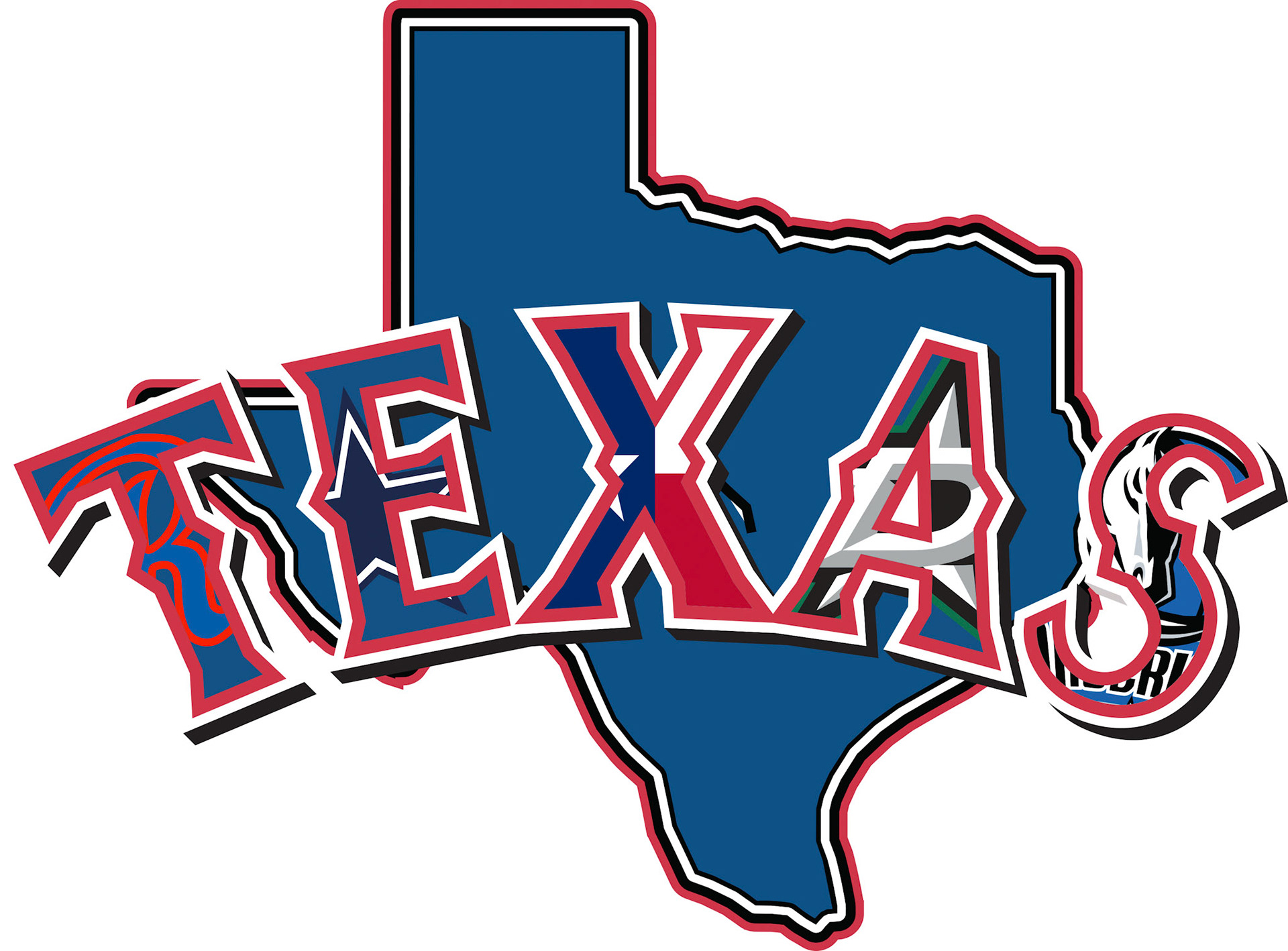 Texas with team logos