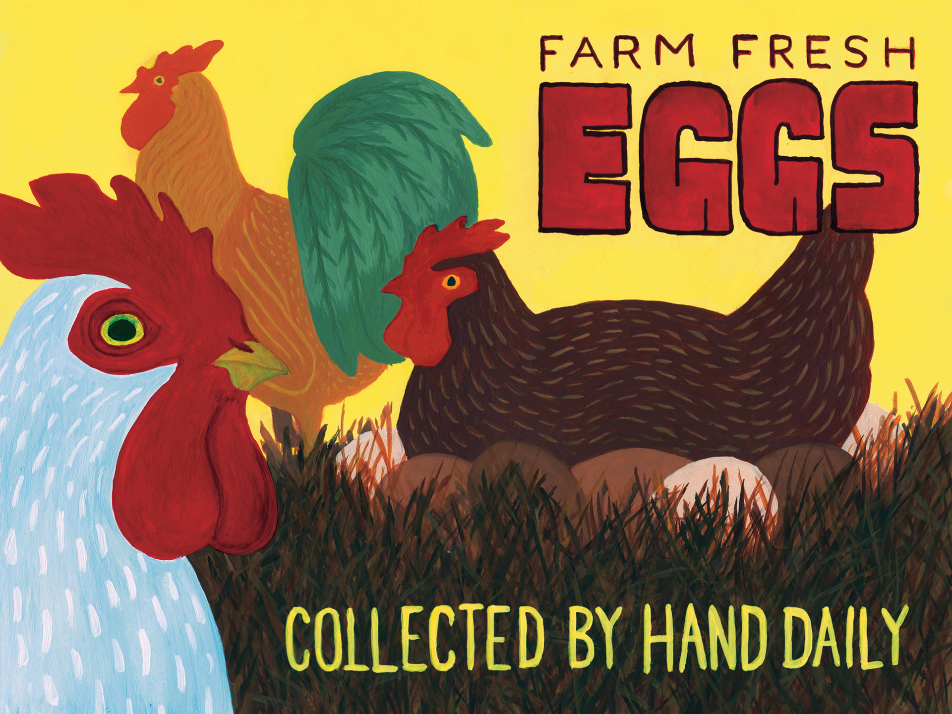 Farm Fresh Eggs, Gouache on paper, 2024