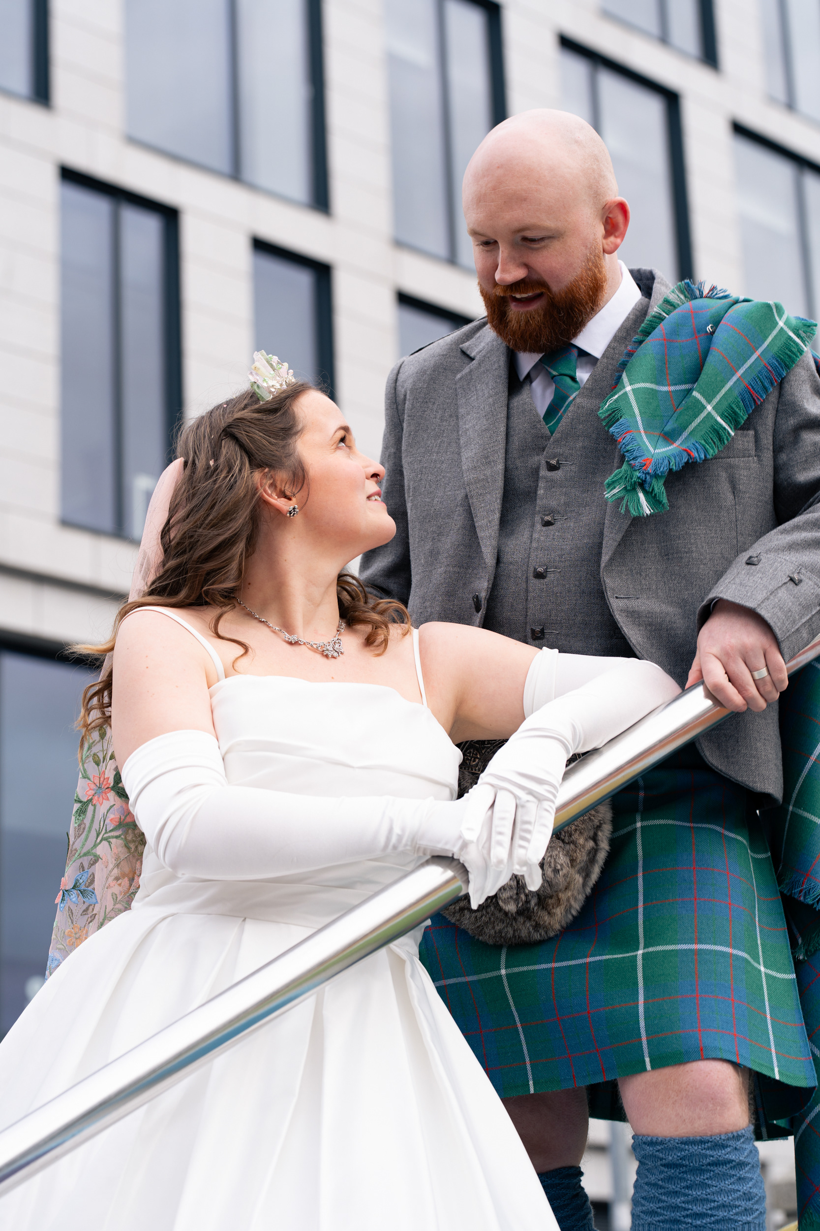 Couple portrait taken outside after Marischal College wedding.