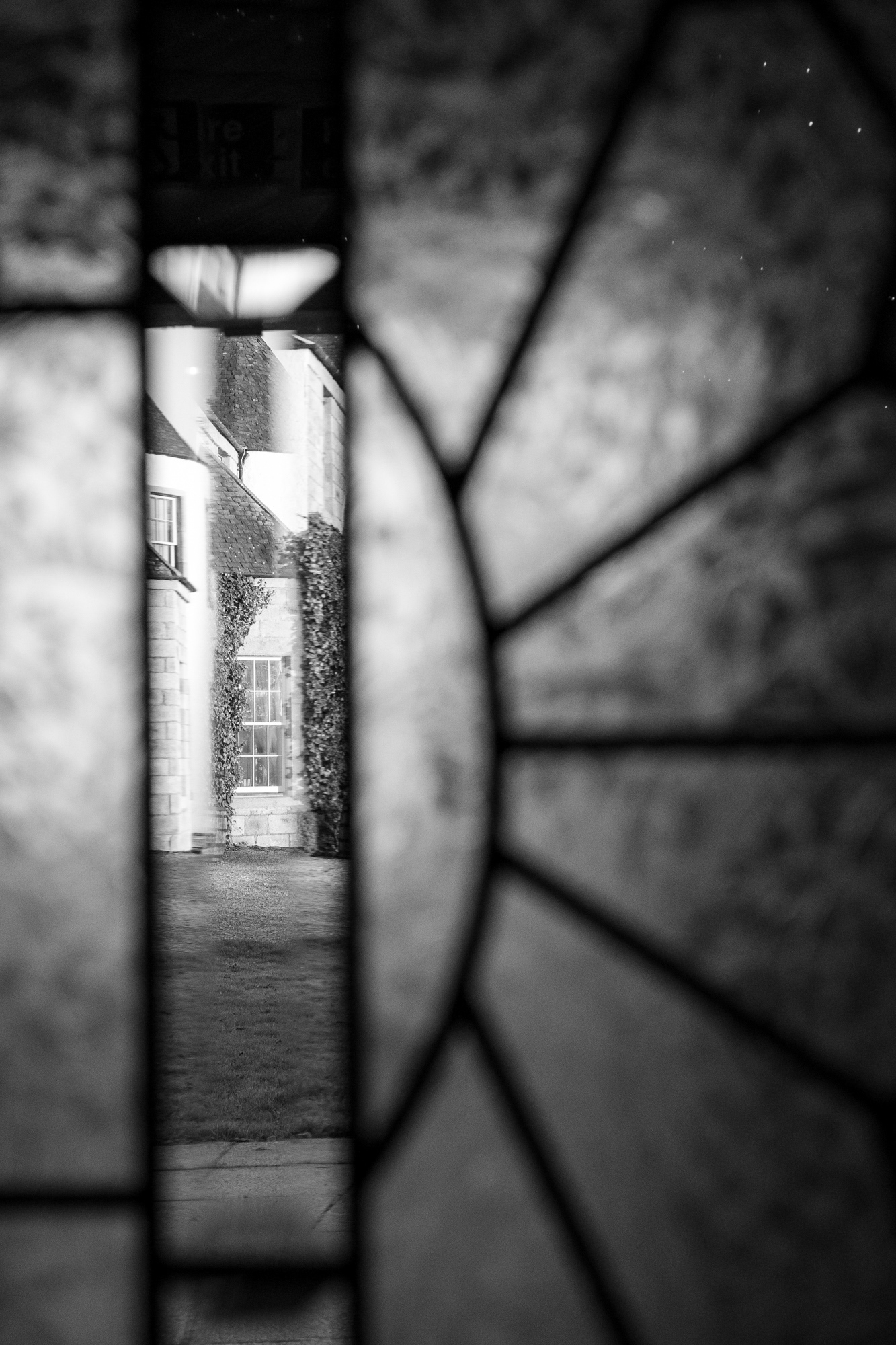Logie Country House seen through a frosted window