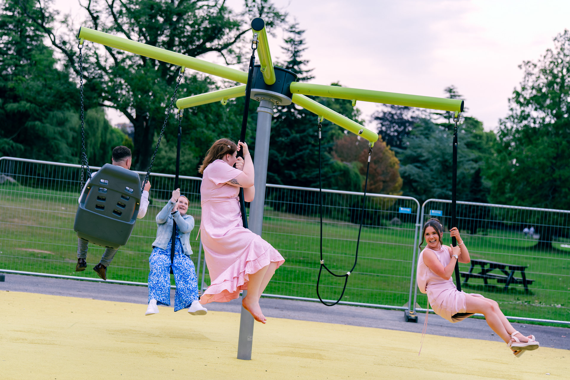 Wedding guests play at the park during an Aberdeen wedding