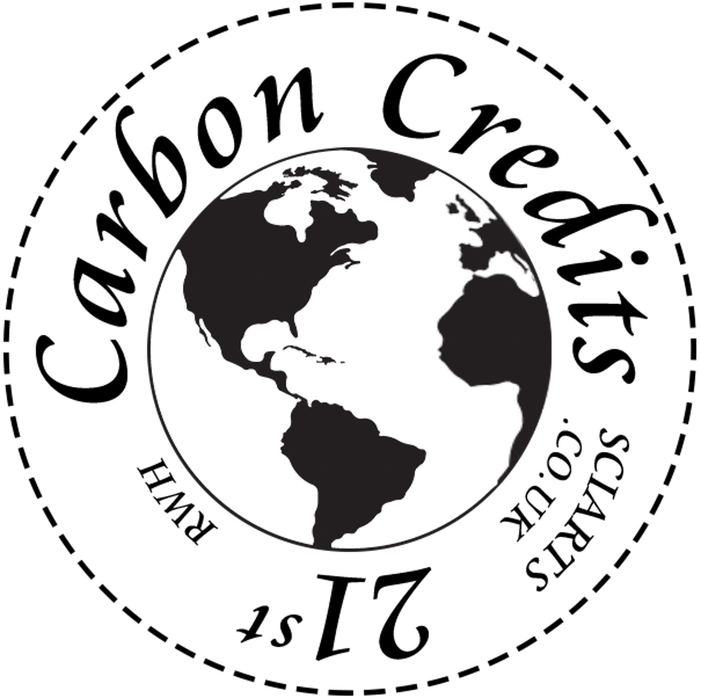 Acrylic painted on wood disks, with an image of the world and titled Carbon Credits in black and white