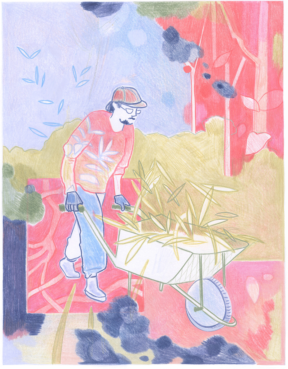 Vivi Maidanik Illustrator Nature Man Weeding his land Sobre tierra volcanica poems trees working jungle