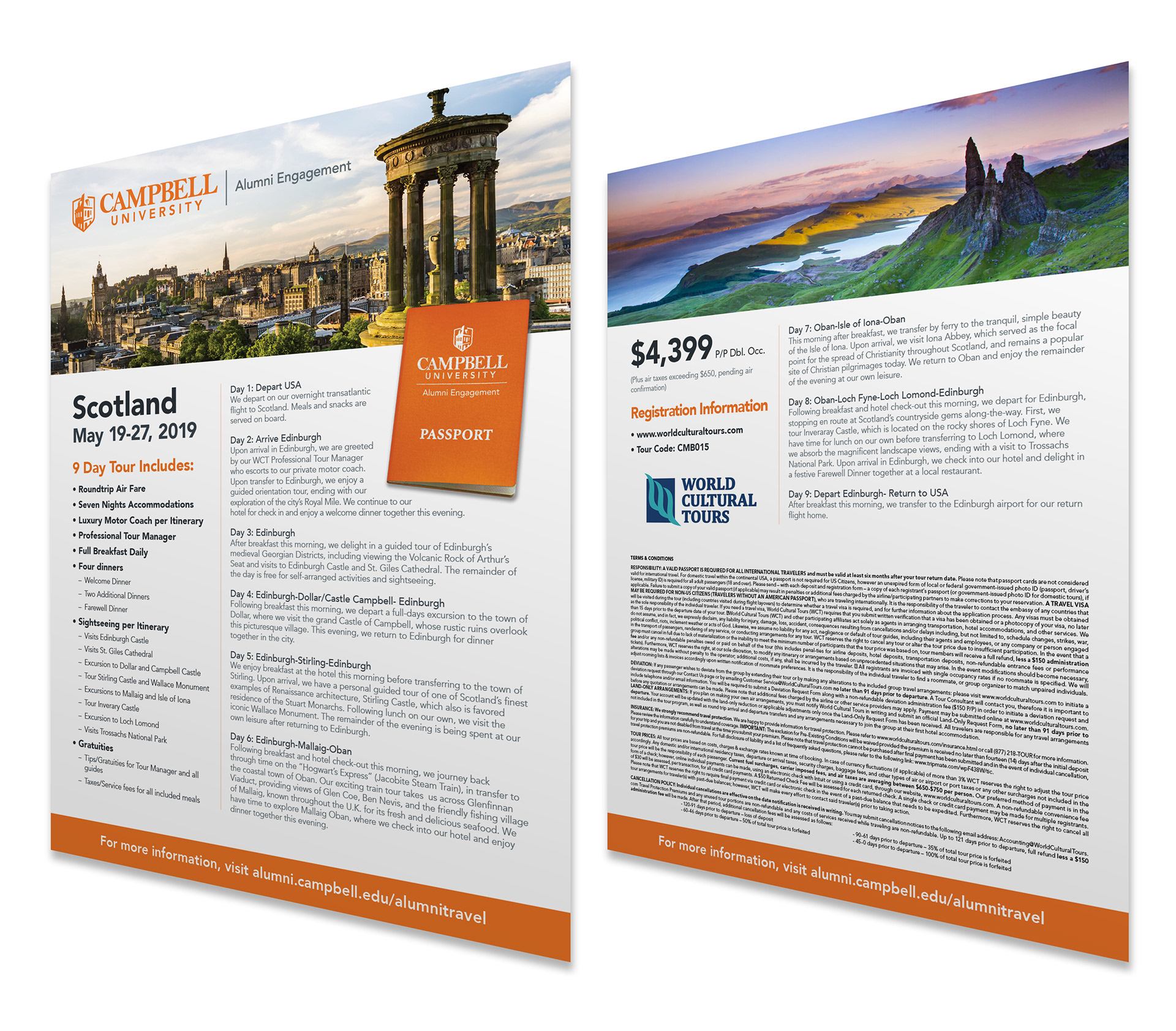 Travel advertisement for the Campbell Passport trip to Scotland