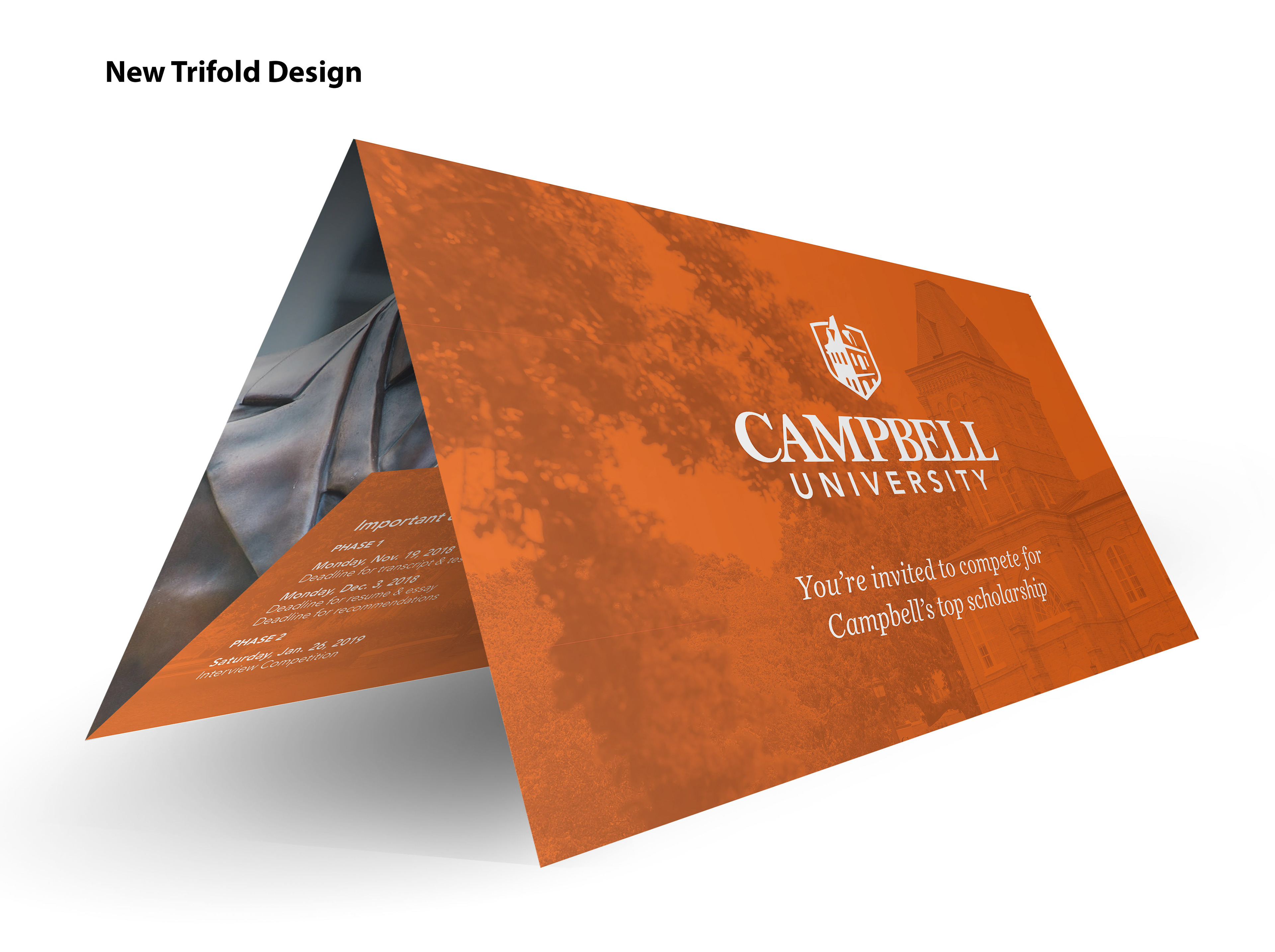 Folded insert placed inside acceptance packets sent to students eligible for the J.A. Campbell Scholarship