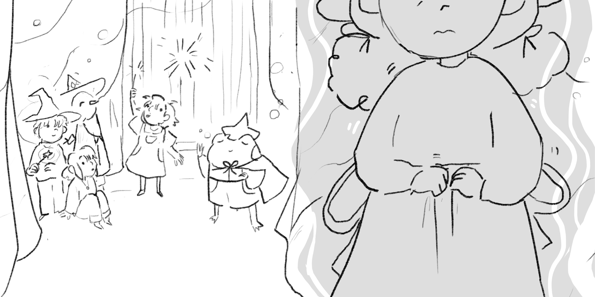 Mina scared while the other students perform before her