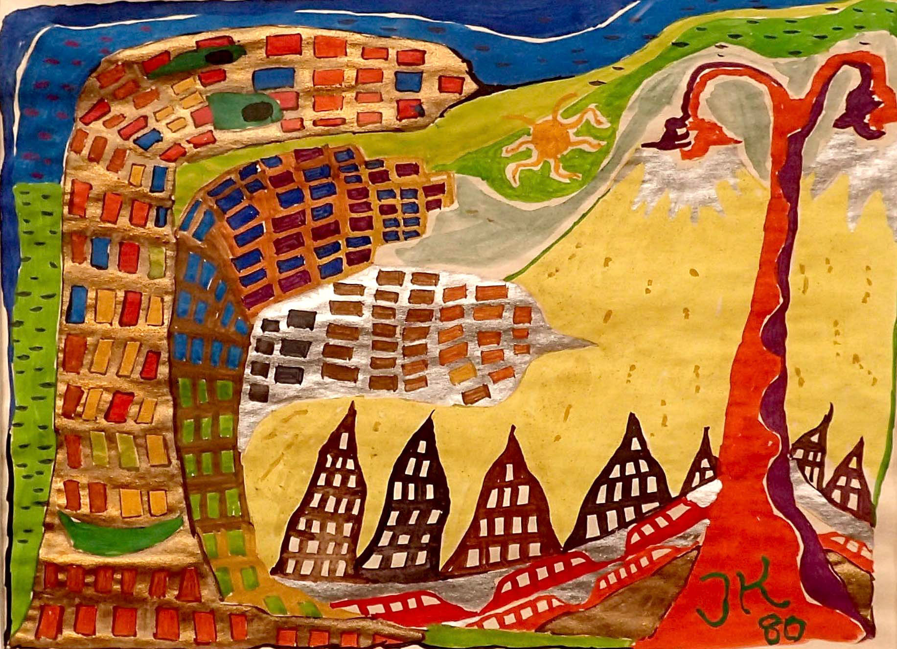 Letter to a Friend on Buildings  Bowing, 1980 Acrylic on Paper 7” x 11” P80.094