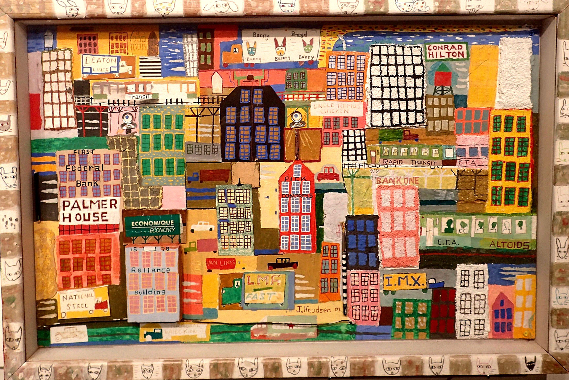 Bunny Breads, 2001 Oil, metal and collage on board in shadowbox frame 17” x 26” P01.118