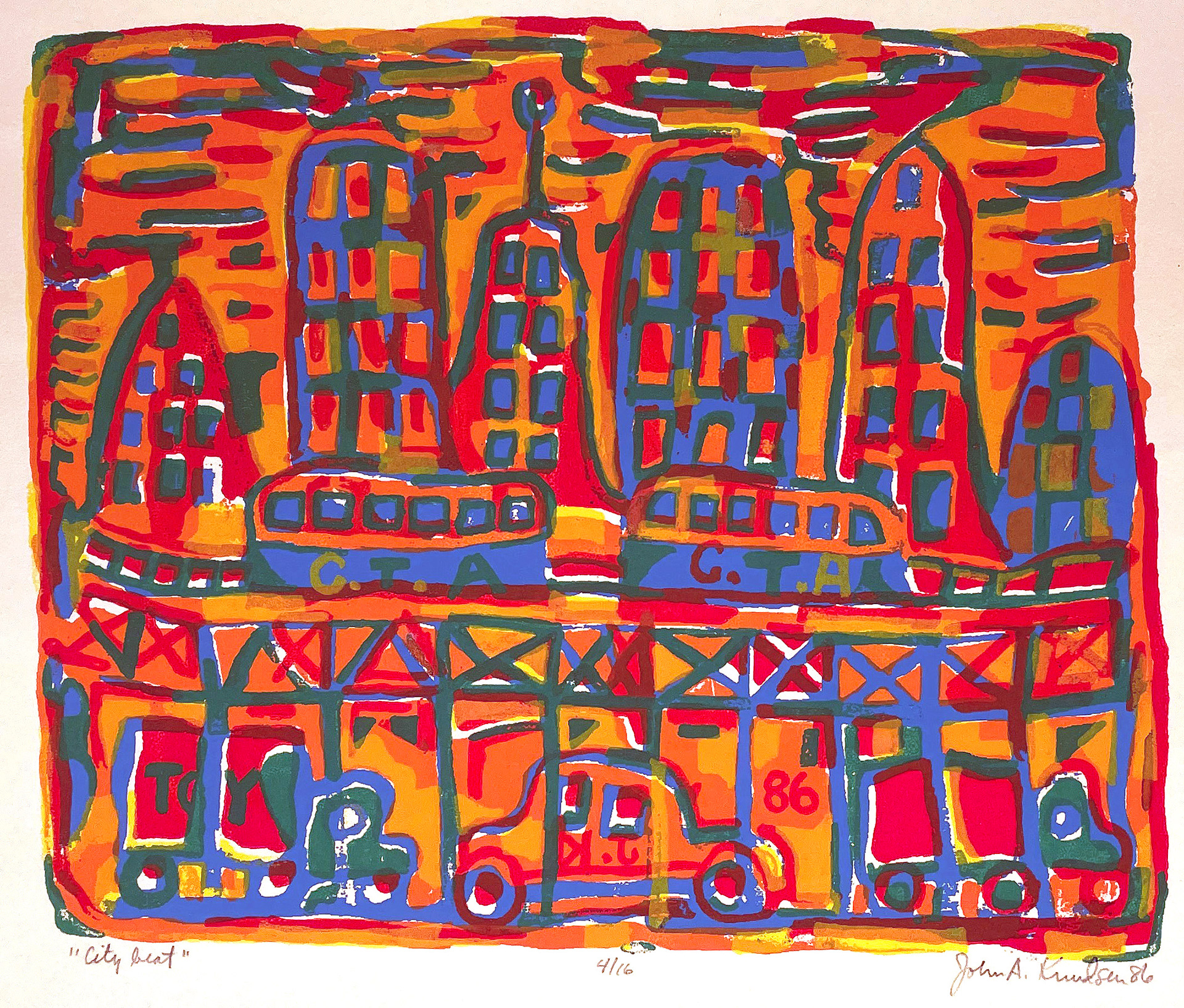 City Beat 1986 Silk Screen Print  9” x 11” Image Size S86.230