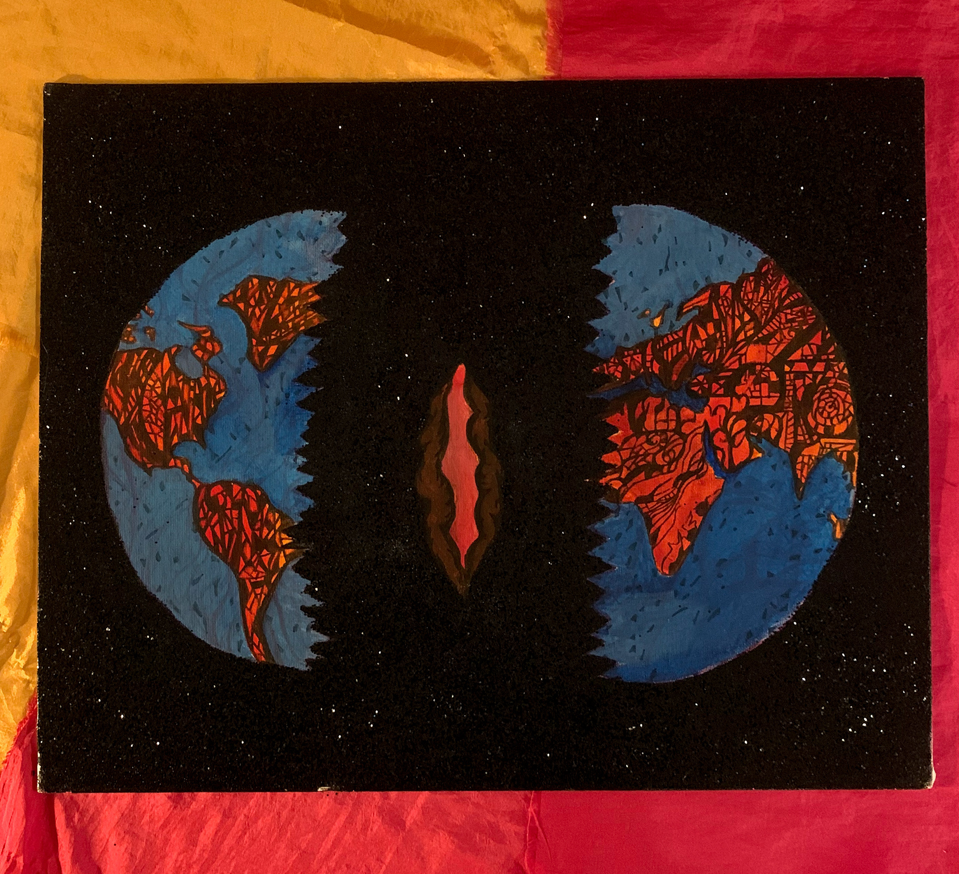 "P.R.E.A.M." Acrylic and glitter on canvas, 16 x 20, 2022
