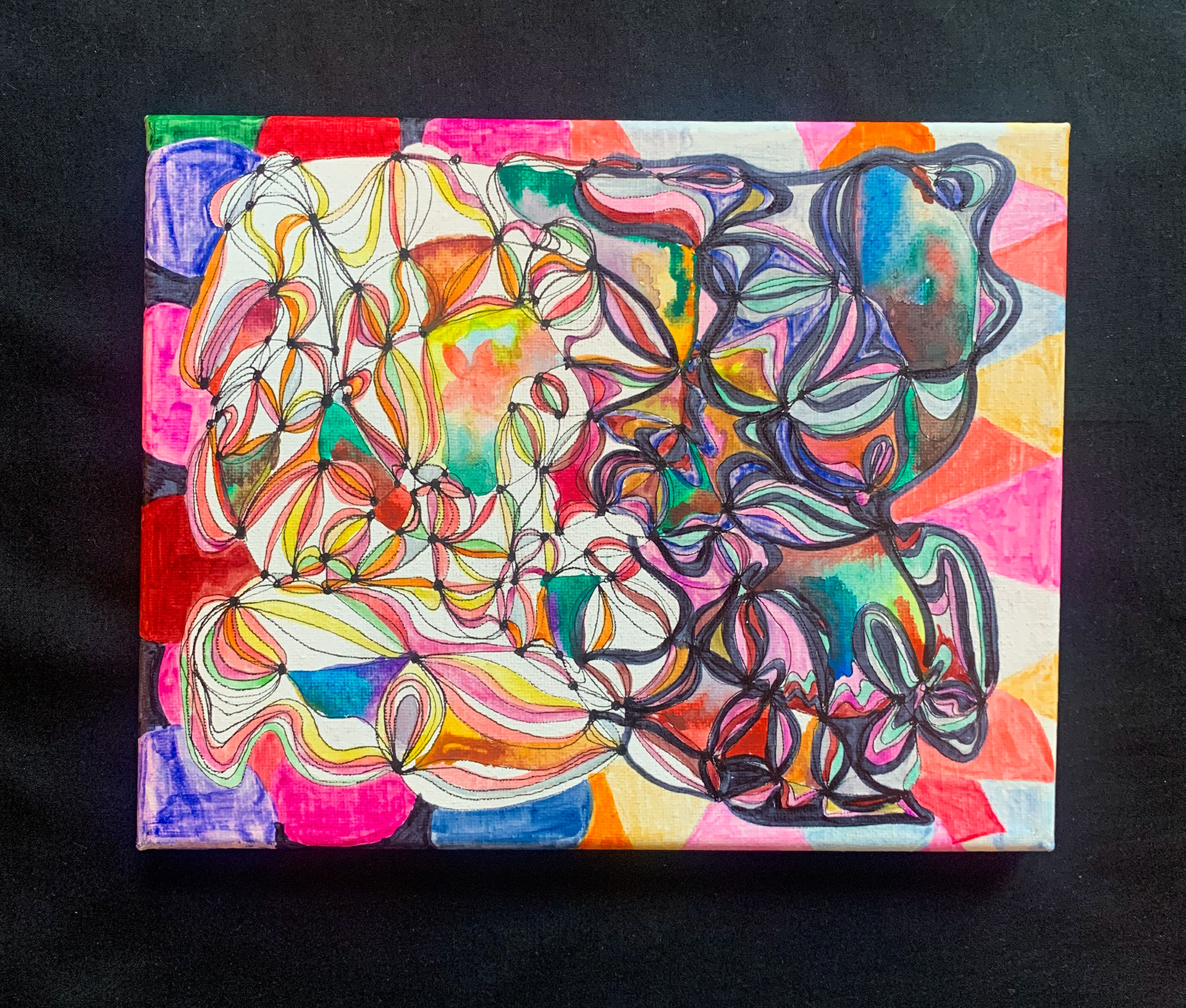 "Massive Swirls," paint pen on canvas, 5 x 7 in, 2022.