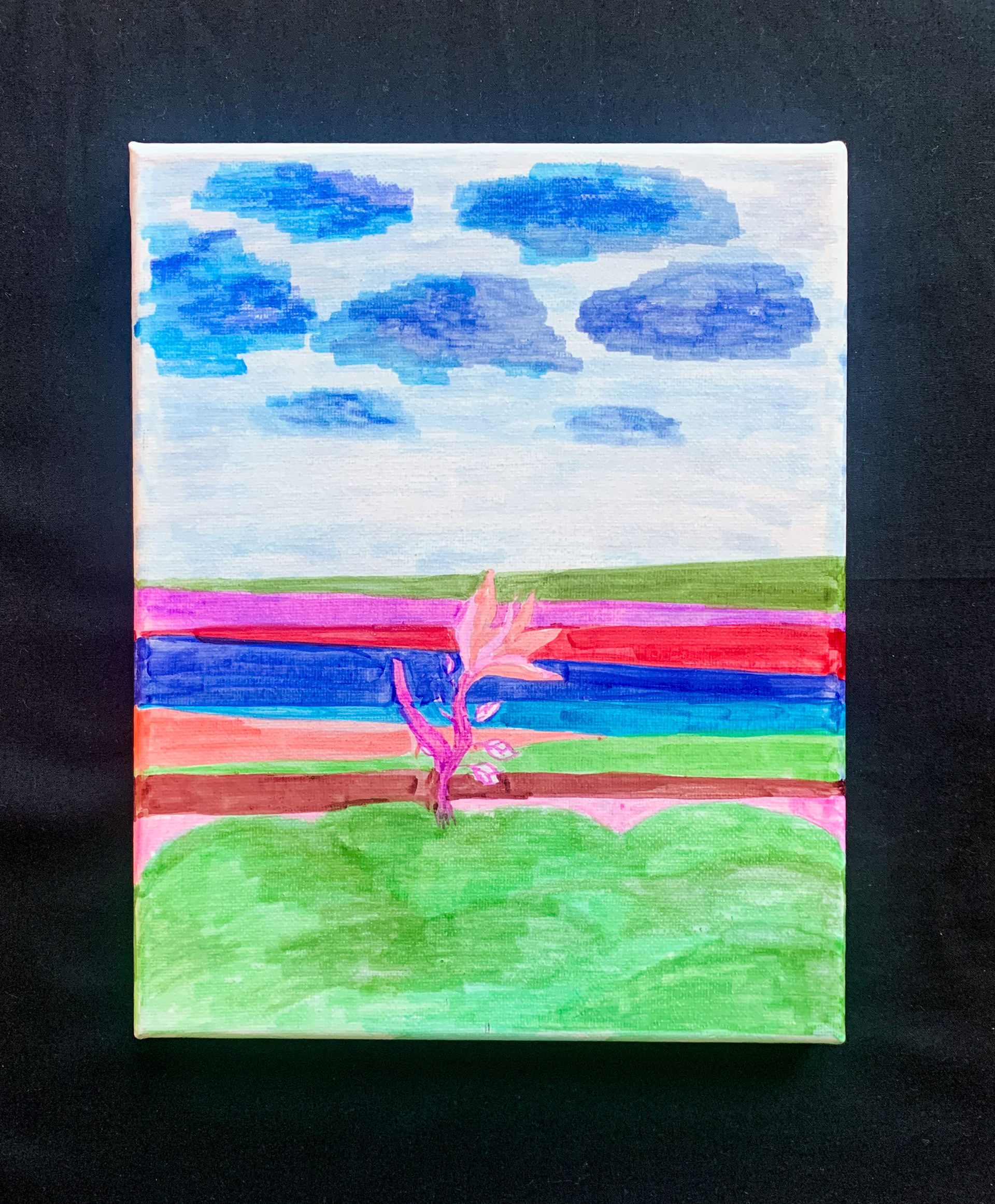 "A Lonely Flower," Paint pen on canvas, 5 x 7 in, 2022