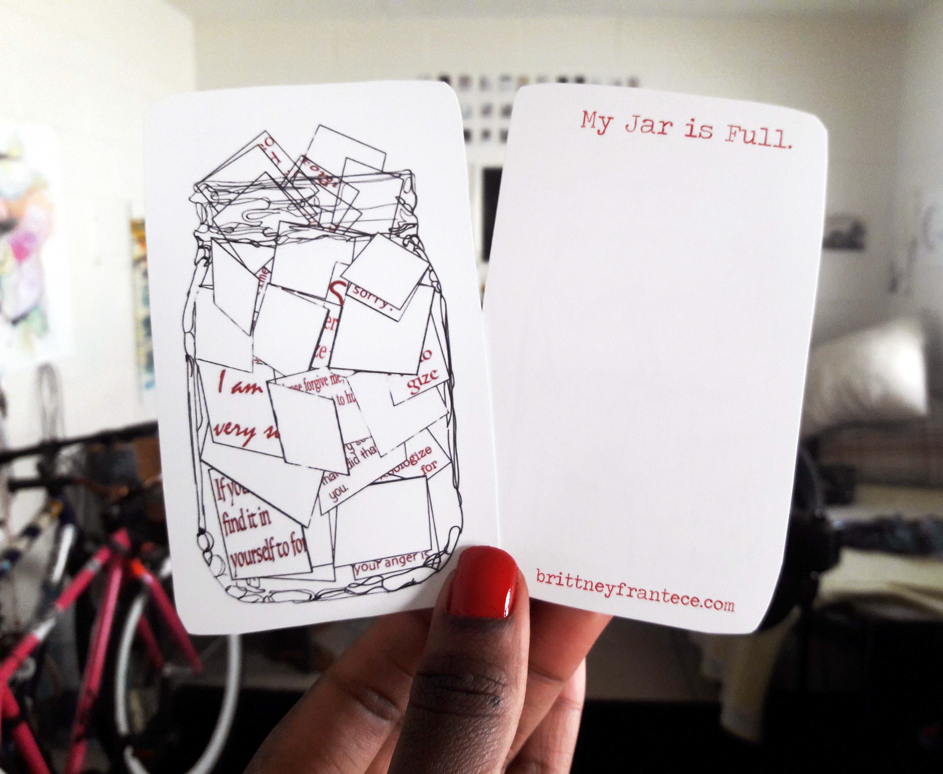 "My Jar is Full" 3x5' postcard, illustration and text duo, 2017