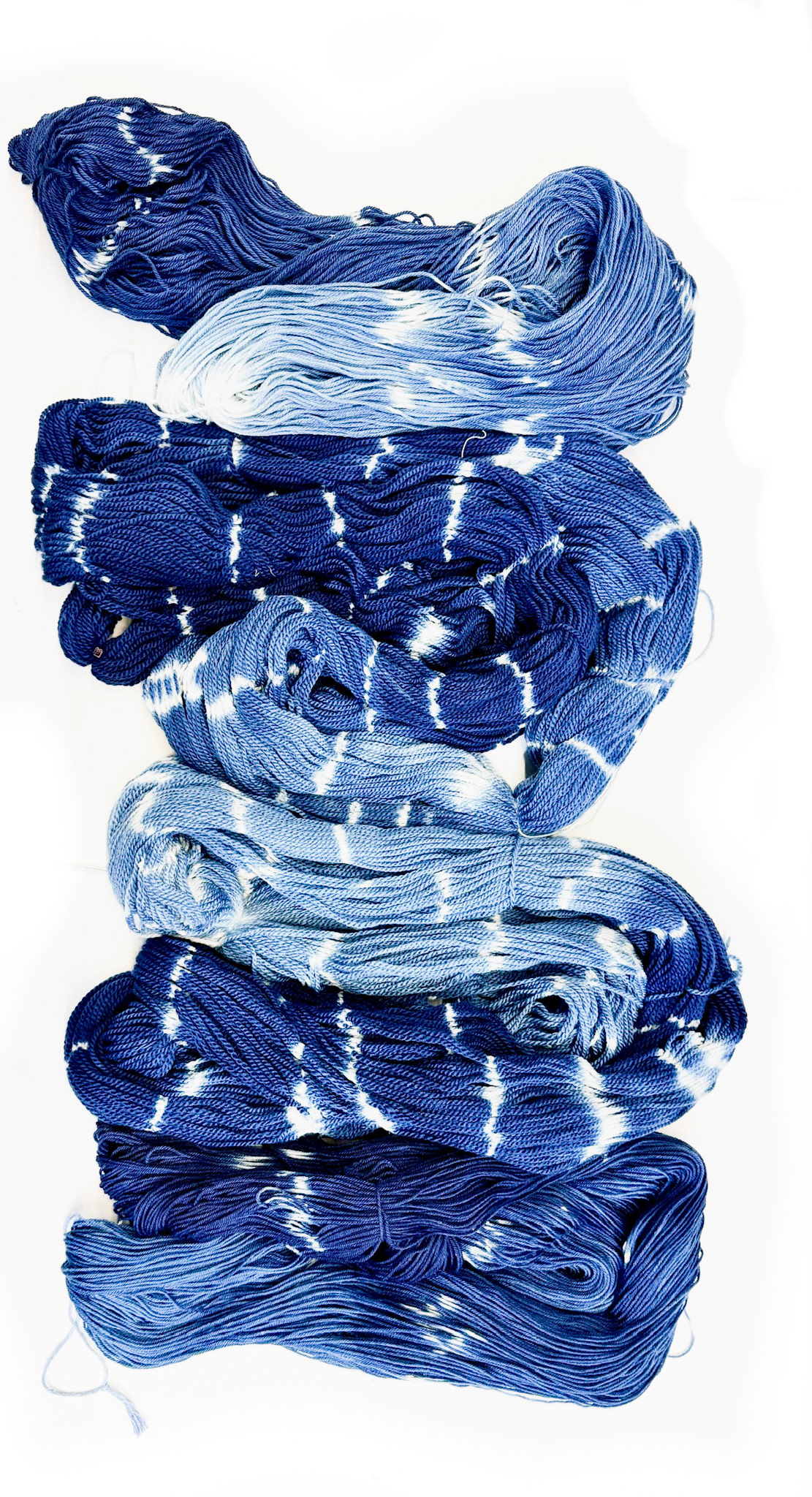 Indigo dye, dipped at different levels