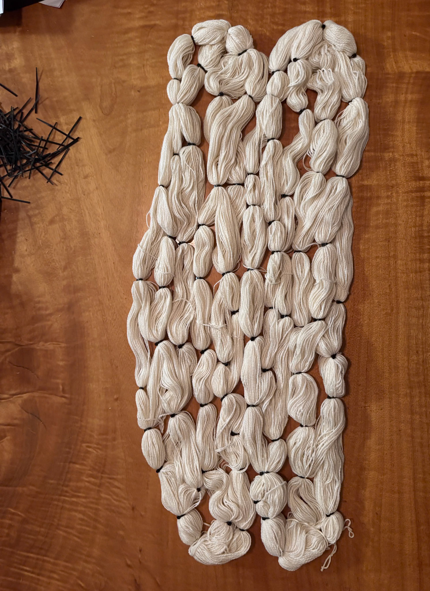  44 cable ties on each skein before dying