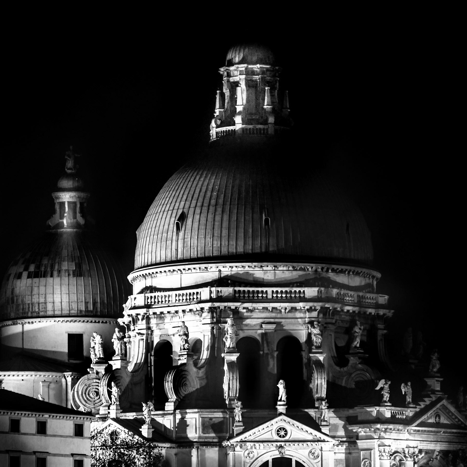 Lowkey Black and white, high contrast of the Basilica di Santa Maria della Salute - Venice - Italy