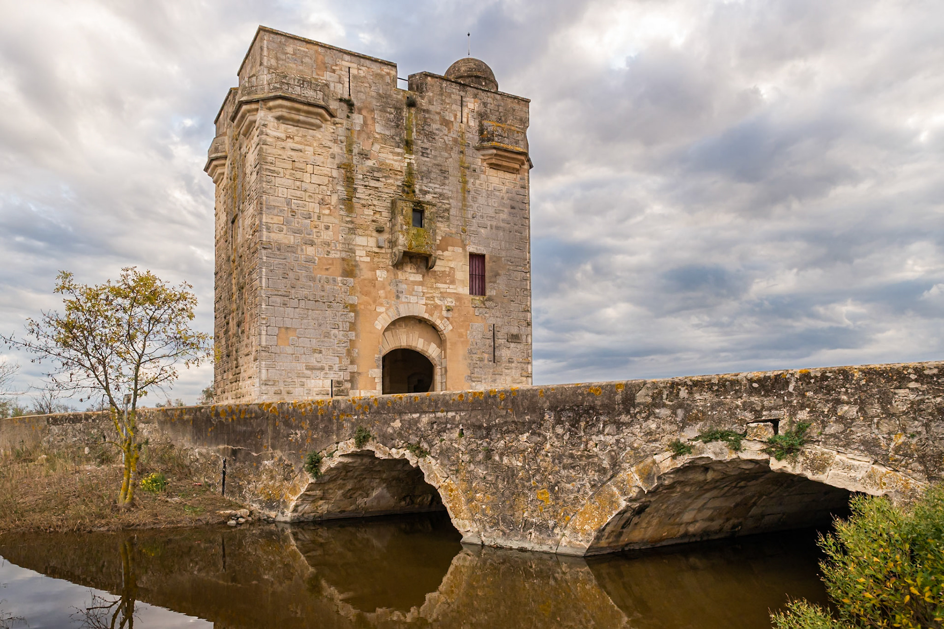 Dressée sur la seule voie terrestre conduisant a la vile d'Aigues-Mortes. la tour Carbonniere a très vite abrité un peage: hommes. animaux etmarchandises qui entraient ou sortaientde la ville devaient s'acquitter d'unetaxe dont étaient exemptés les Aigues-Mortais et les moines de l'abbaye voisinede Psalmodi.