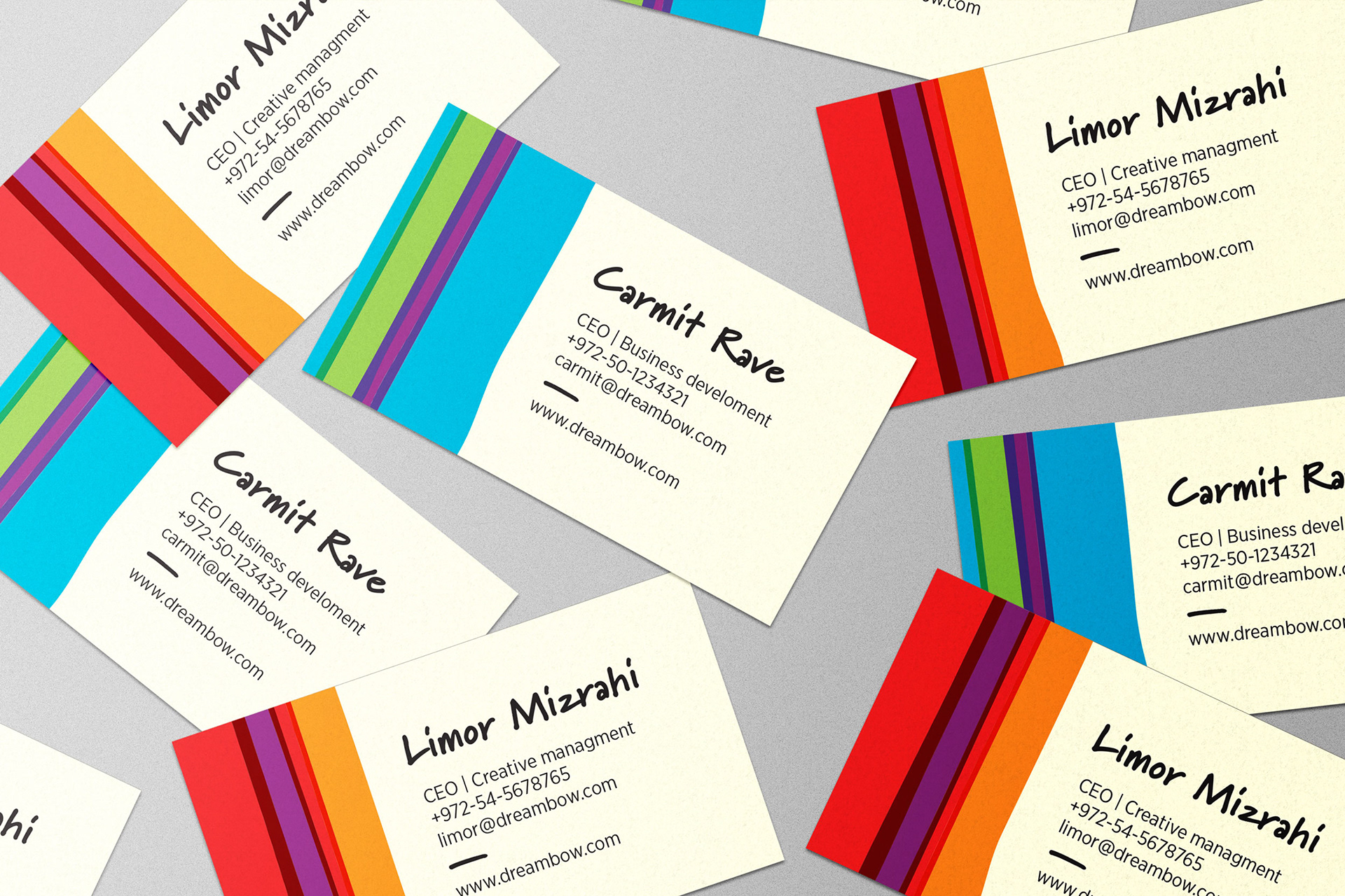 עיצוב כרטיסי ביקור צבעוניים למותג Dream Bow