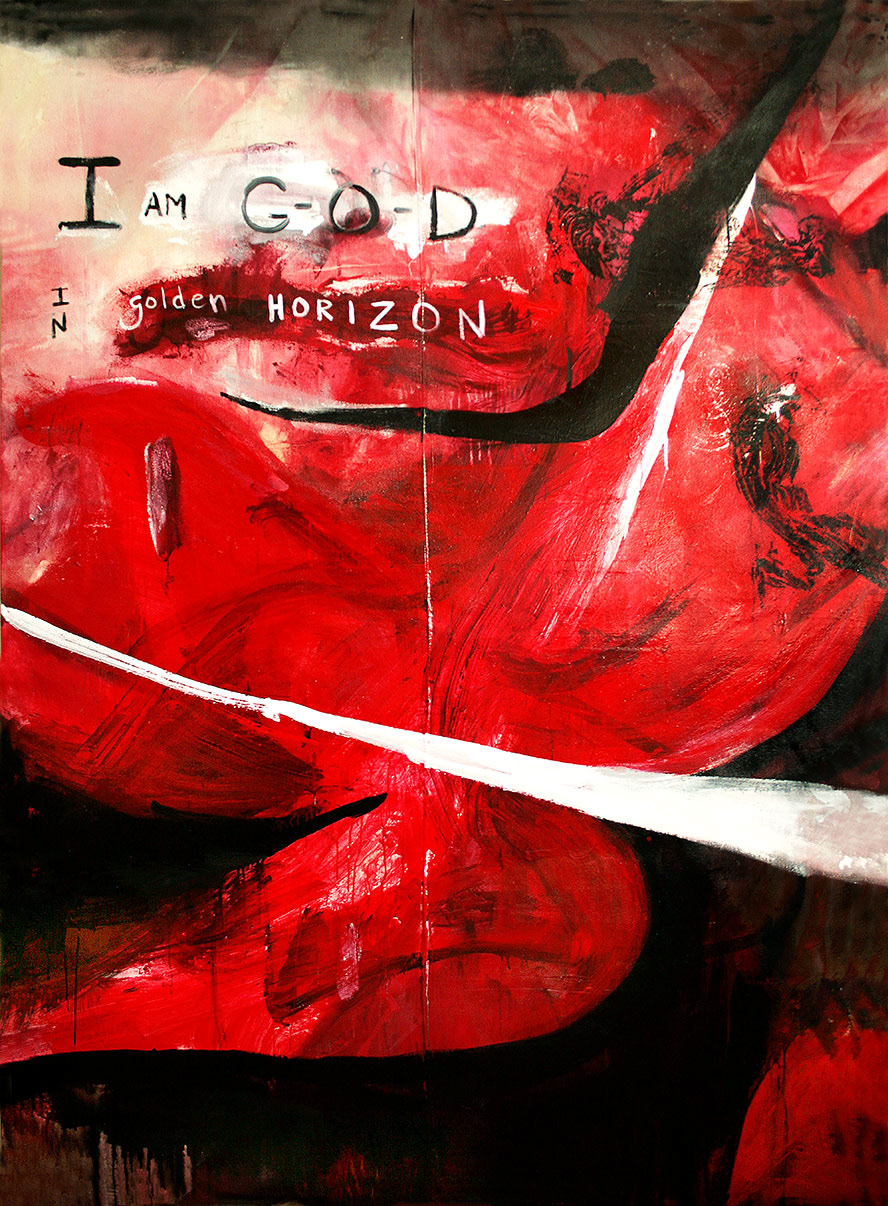 I am GOD in golden horizon – Acrylic and resin on canvas. 213.36 x 152.4 cm. – 84 x 60 in.