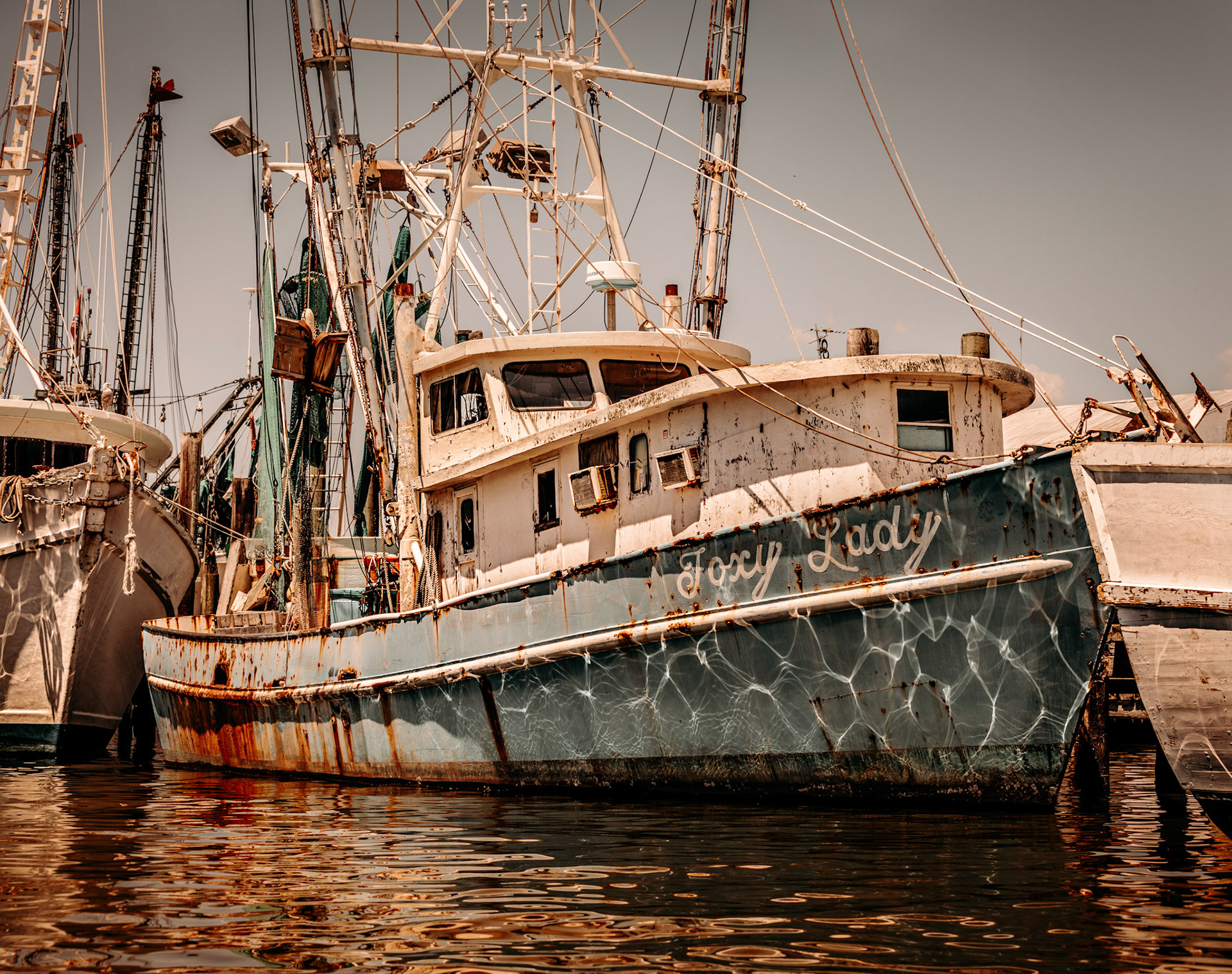Fishing boats docked at Oriental, North Carolina USA