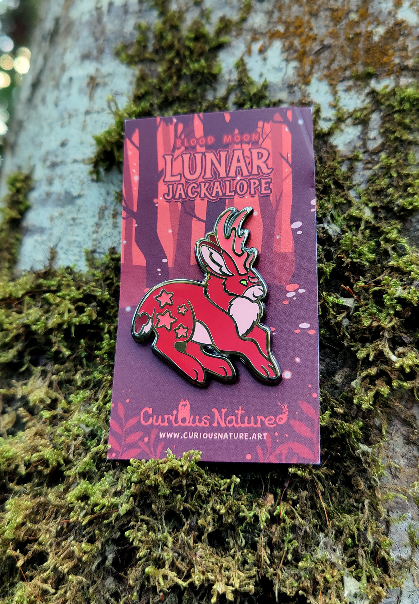 Blood Moon Jackalope Glow in the Dark Enamel Pin