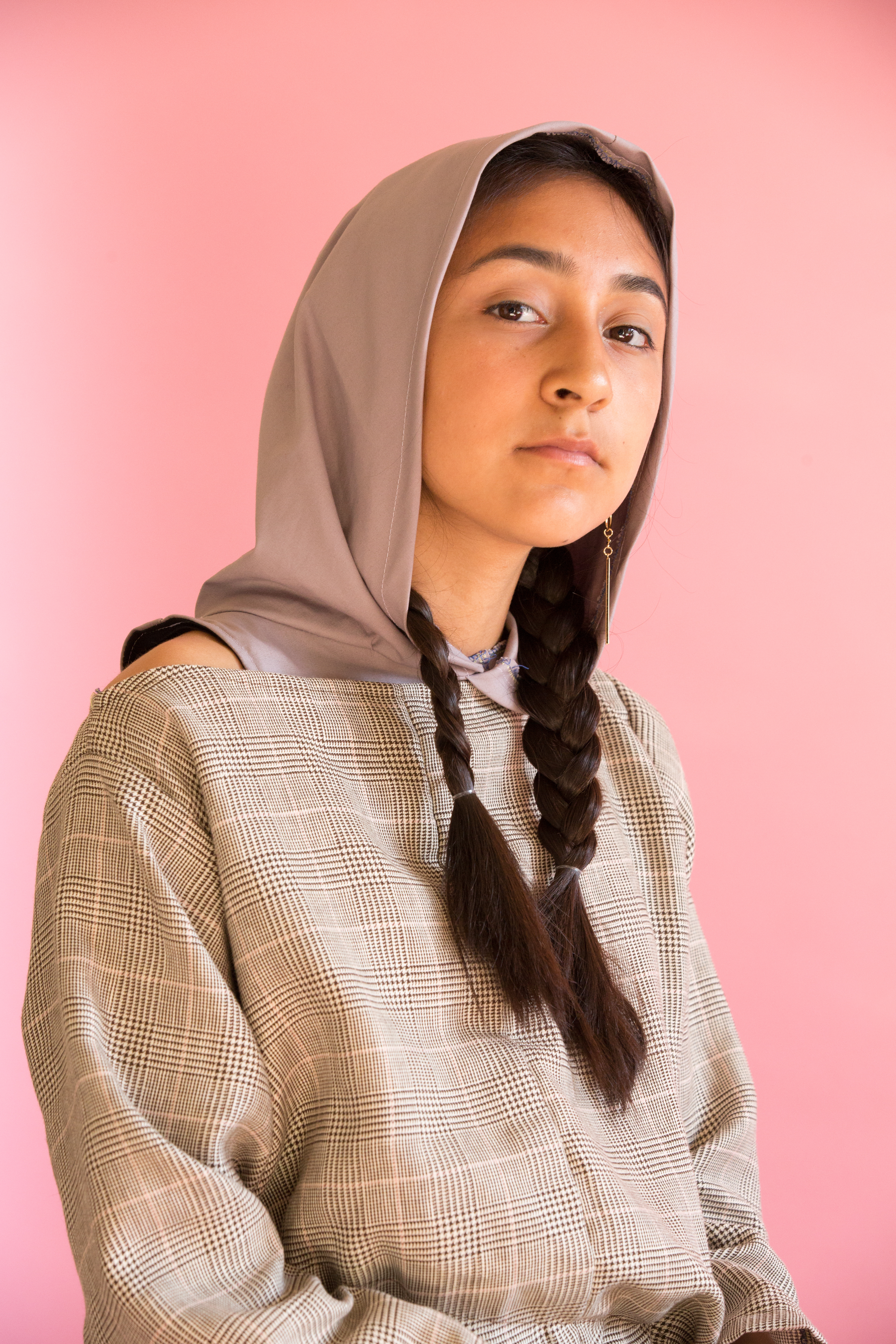 Nayeli in "A-line Top with Hooded Mini-Dress"