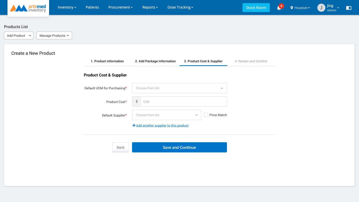 Product cost & supplier information