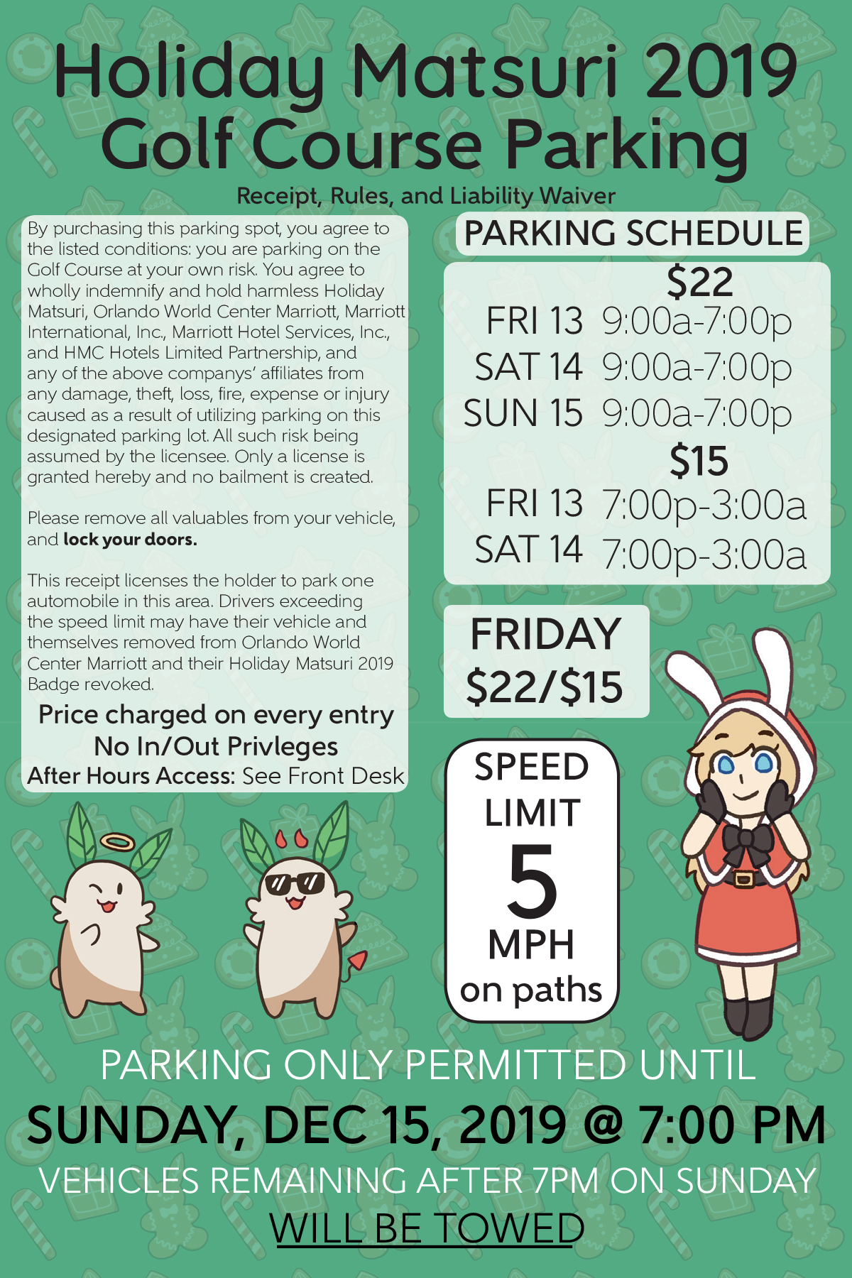 Parking permit printed for attendees