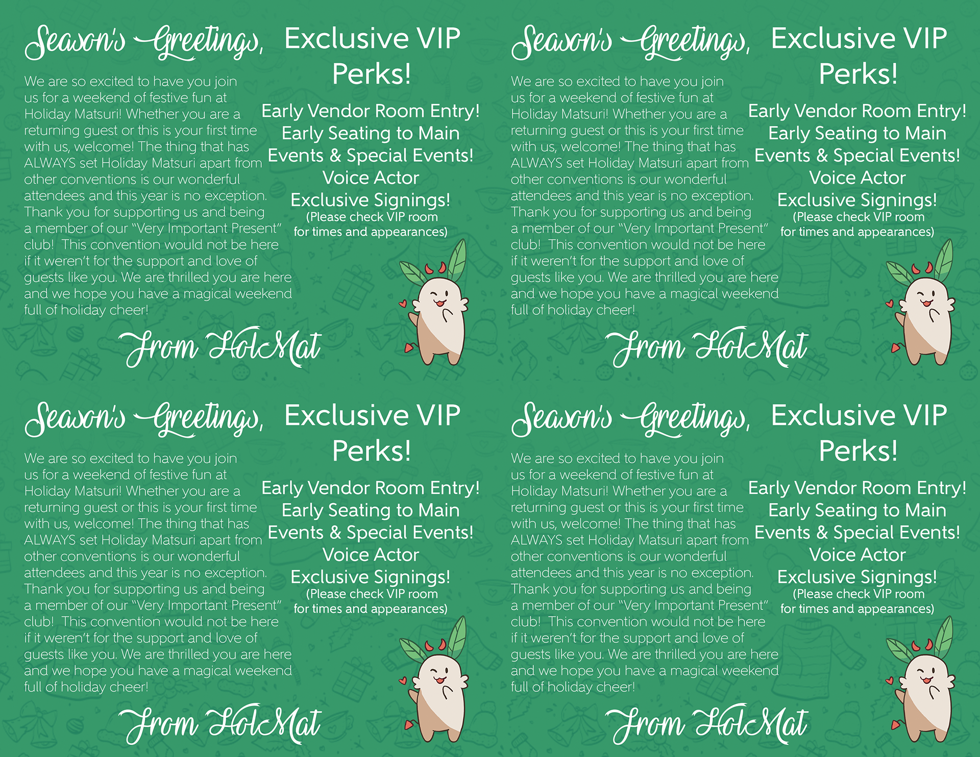 Double sided card given to special attendees (back)