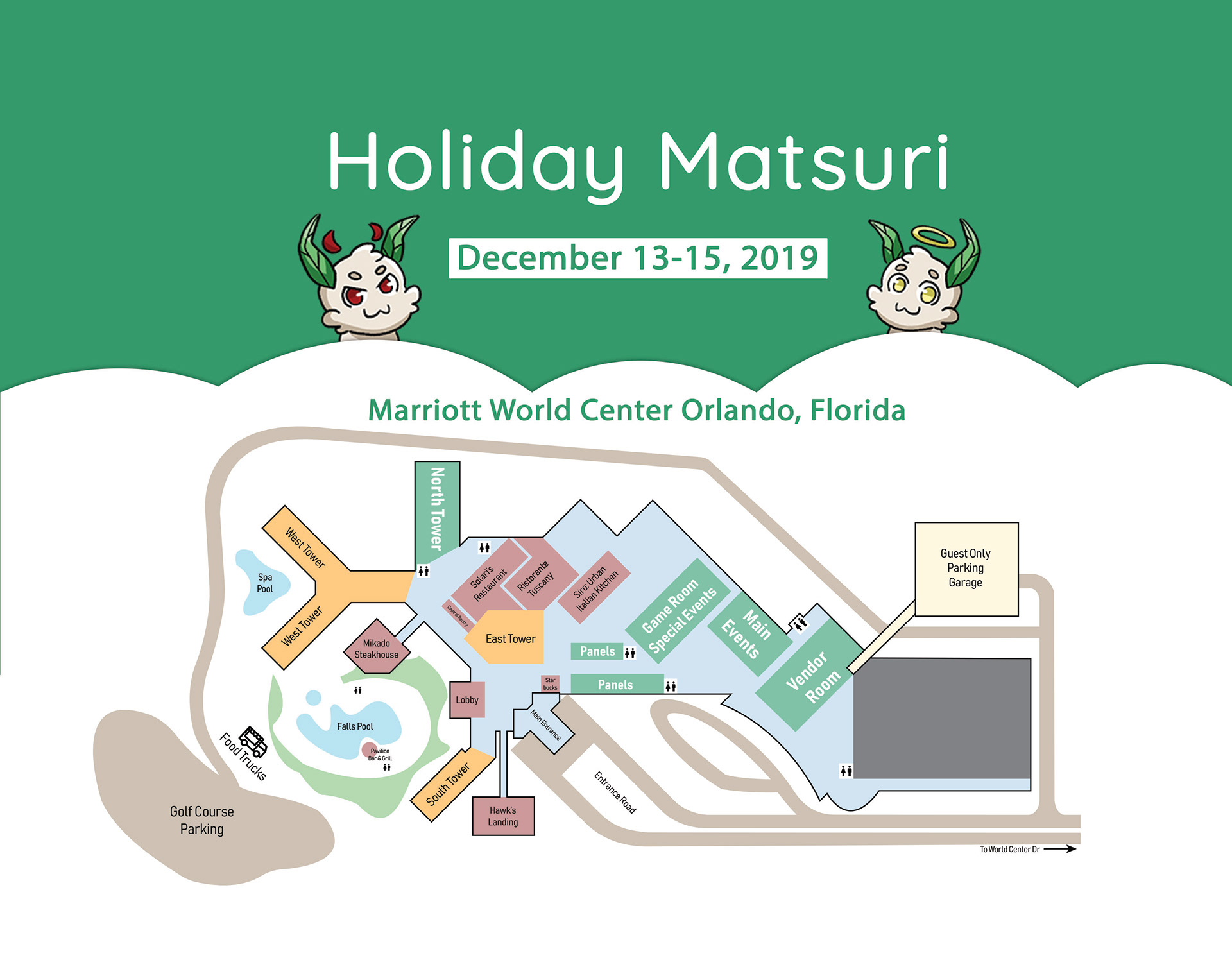 Made from scratch in Illustrator. Posted in con guide, on con website, con app, and on social media