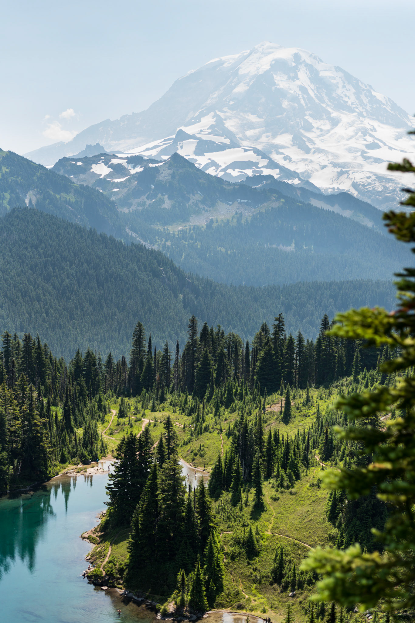 Wild and Free, Washington. First sight of Mount Rainier upon Lake Eunice on my way up to Tolmie Peak Fire Lookout.
